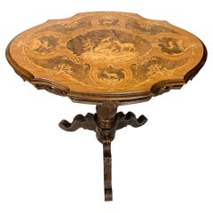 Black Forest Carved & Intricately Inlaid Tilt-Top Center Table, Swiss, Ca. 1900