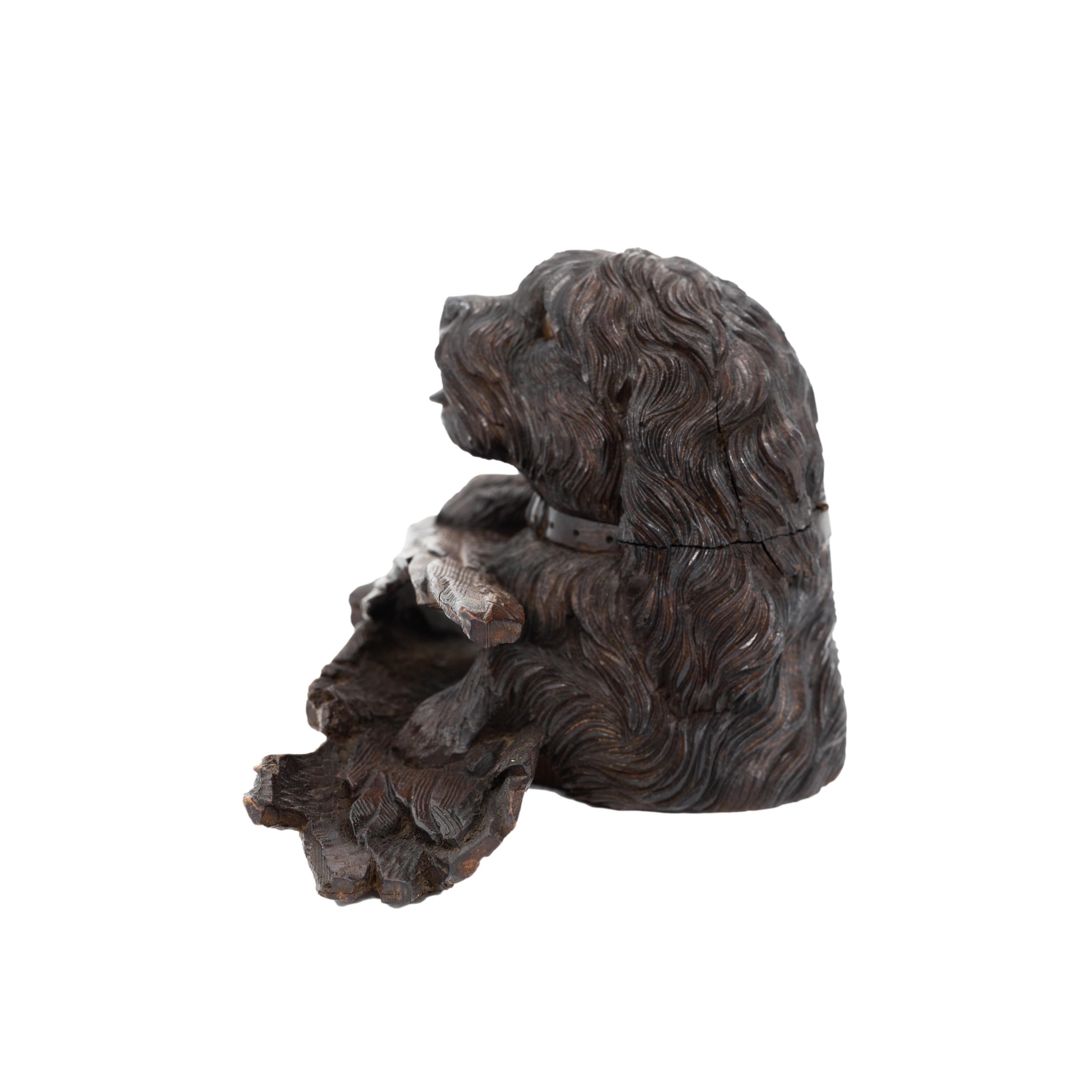 Softwood Black Forest Carved Large Terrier Inkwell, Hinged Lid, Exceptional Carving For Sale