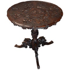 Antique Black Forest Carved Linden Wood Centre Table with Tri-Form Base