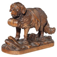 ‘Black Forest’ Carved Linden Wood Model of a Mount Rescue Dog