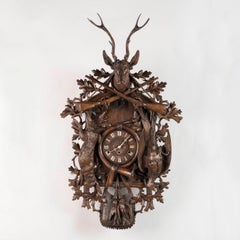 Black Forest Carved Lindenwood Hunt Cuckoo Clock, Circa 1890