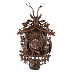 Black Forest Carved Lindenwood Hunt Cuckoo Clock, Circa 1890