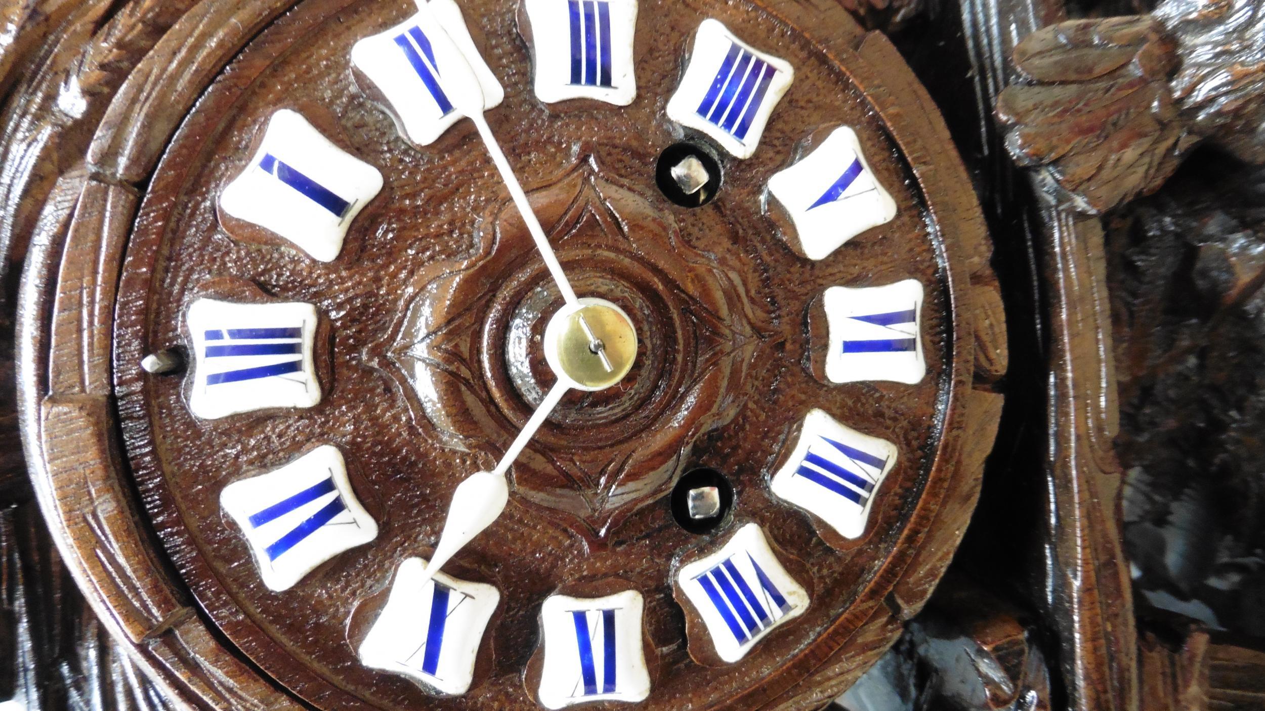 Wood Black Forest Carved Mantel Clock For Sale