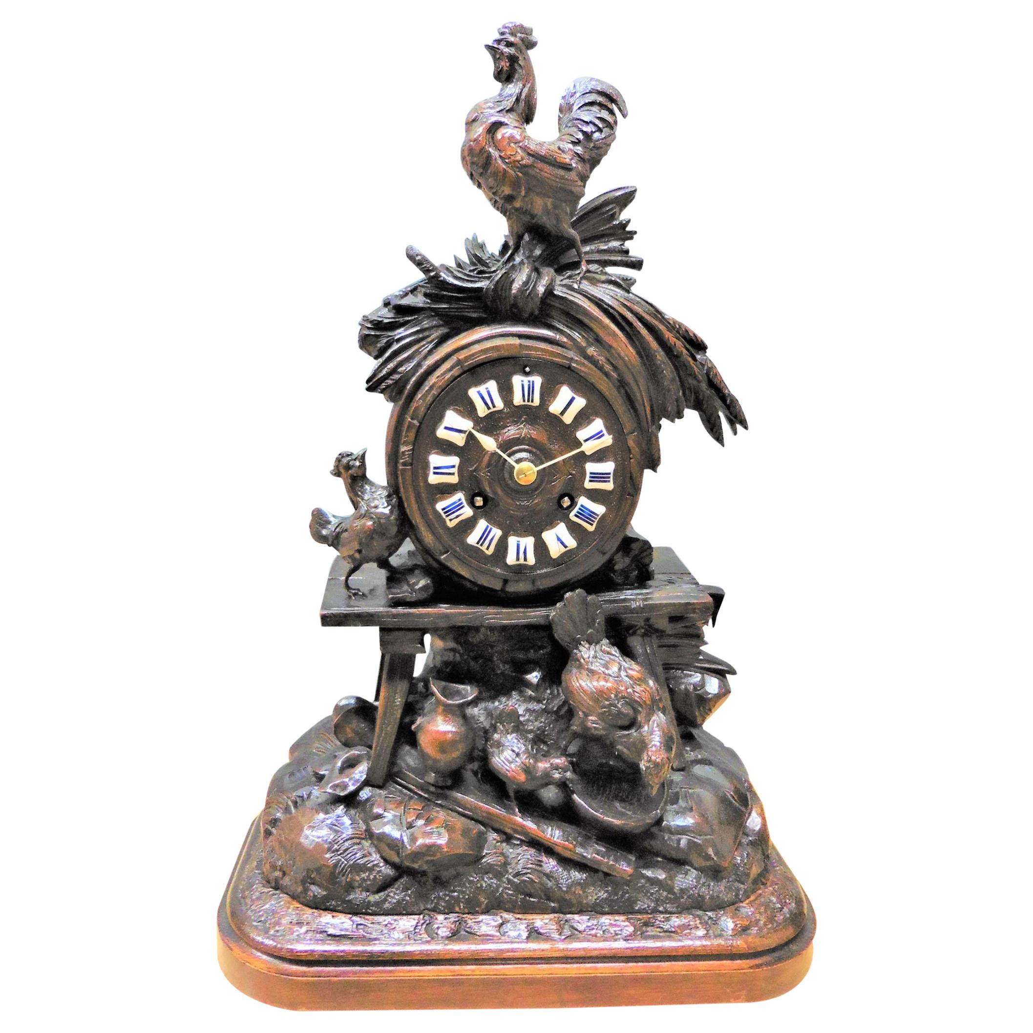 Black Forest Carved Mantel Clock For Sale