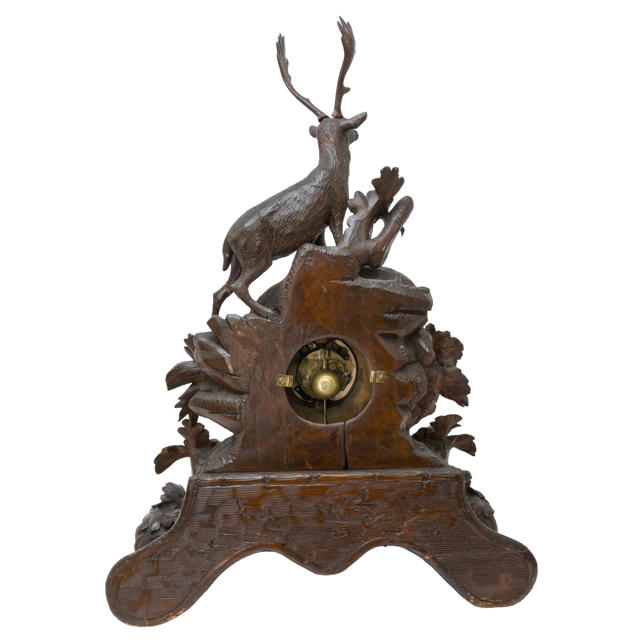 19th Century Black Forest Carved Mantel Game Clock For Sale