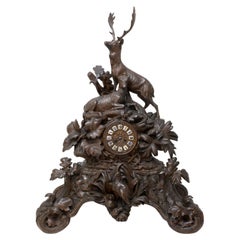 Antique Black Forest Carved Mantel Game Clock