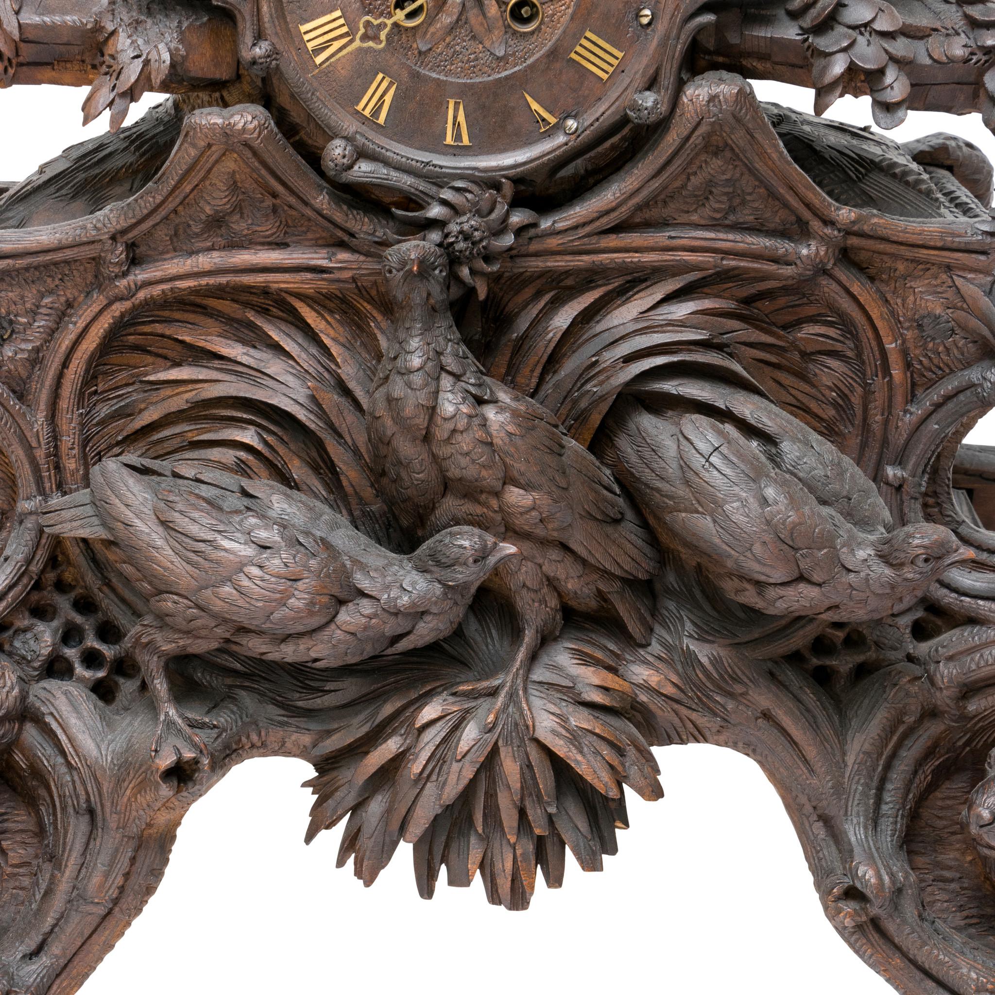 19th Century Black Forest Carved Mantle Clock For Sale