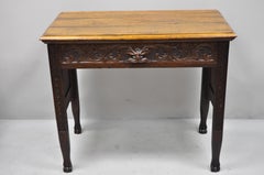Black Forest Carved Oak Jacobean Mall Writing Desk Table with Northwind Face