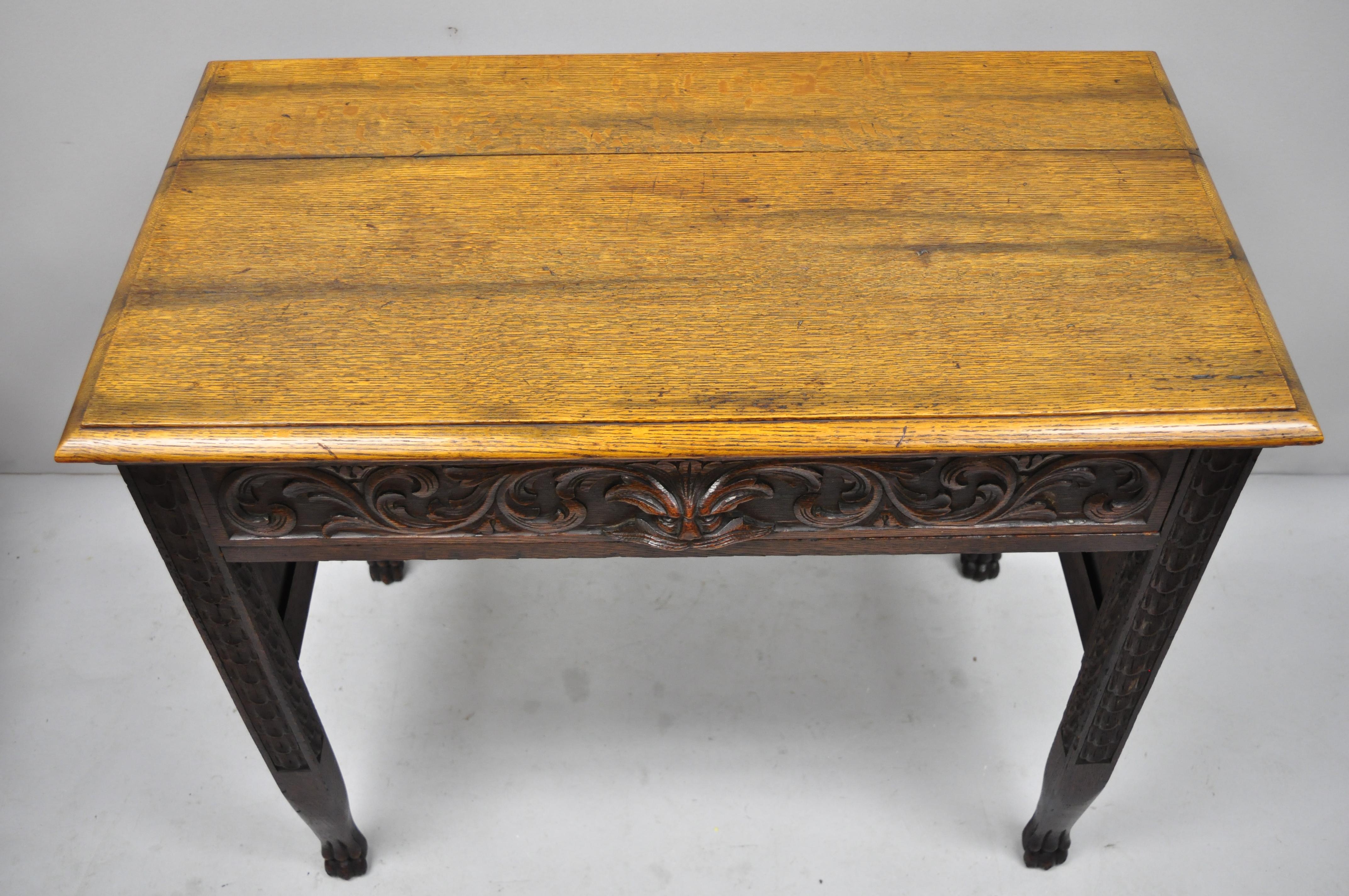 19th Century Black Forest Carved Oak Jacobean Mall Writing Desk Table with Northwind Face