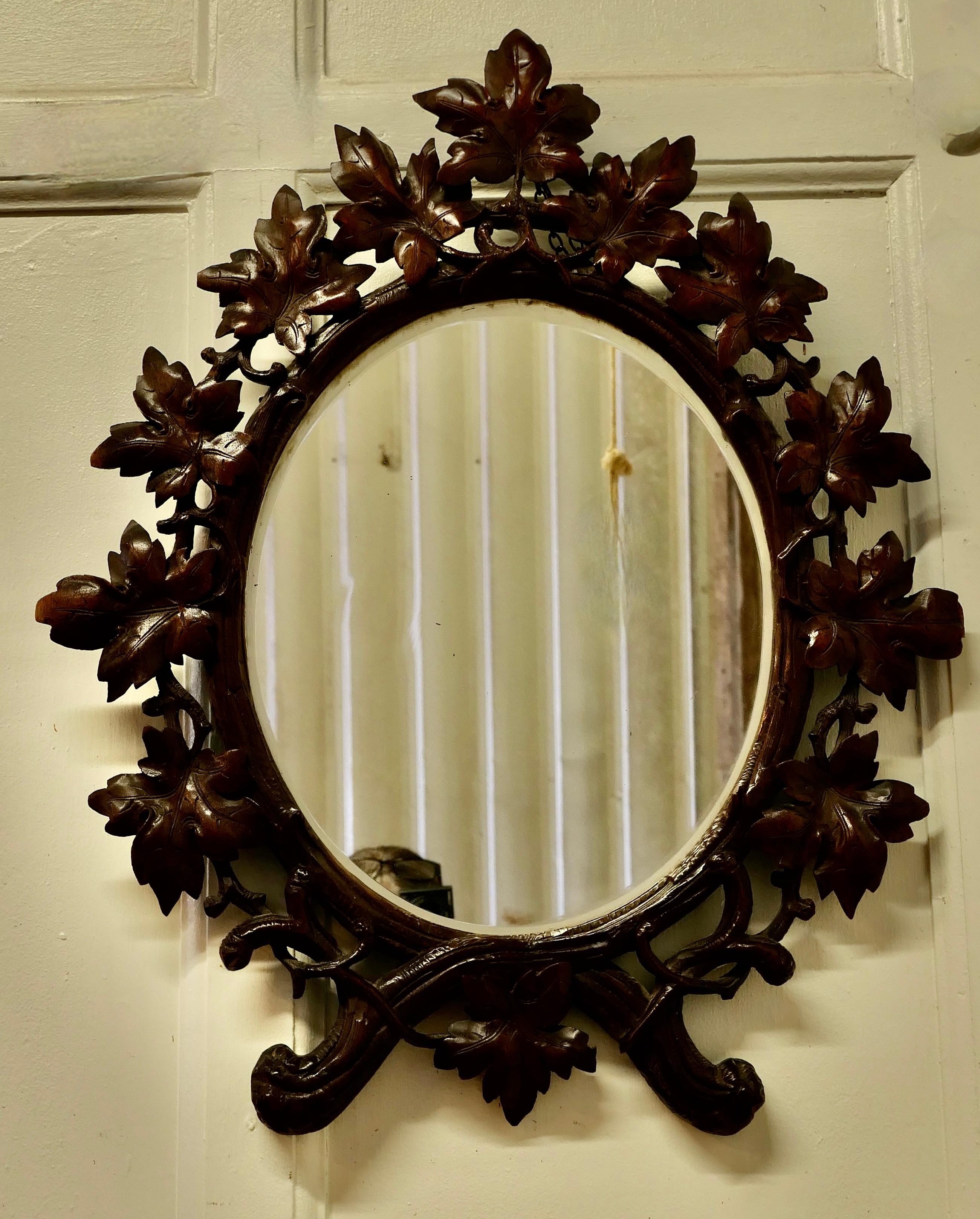 Black Forest Carved Oval Mirror For Sale 2