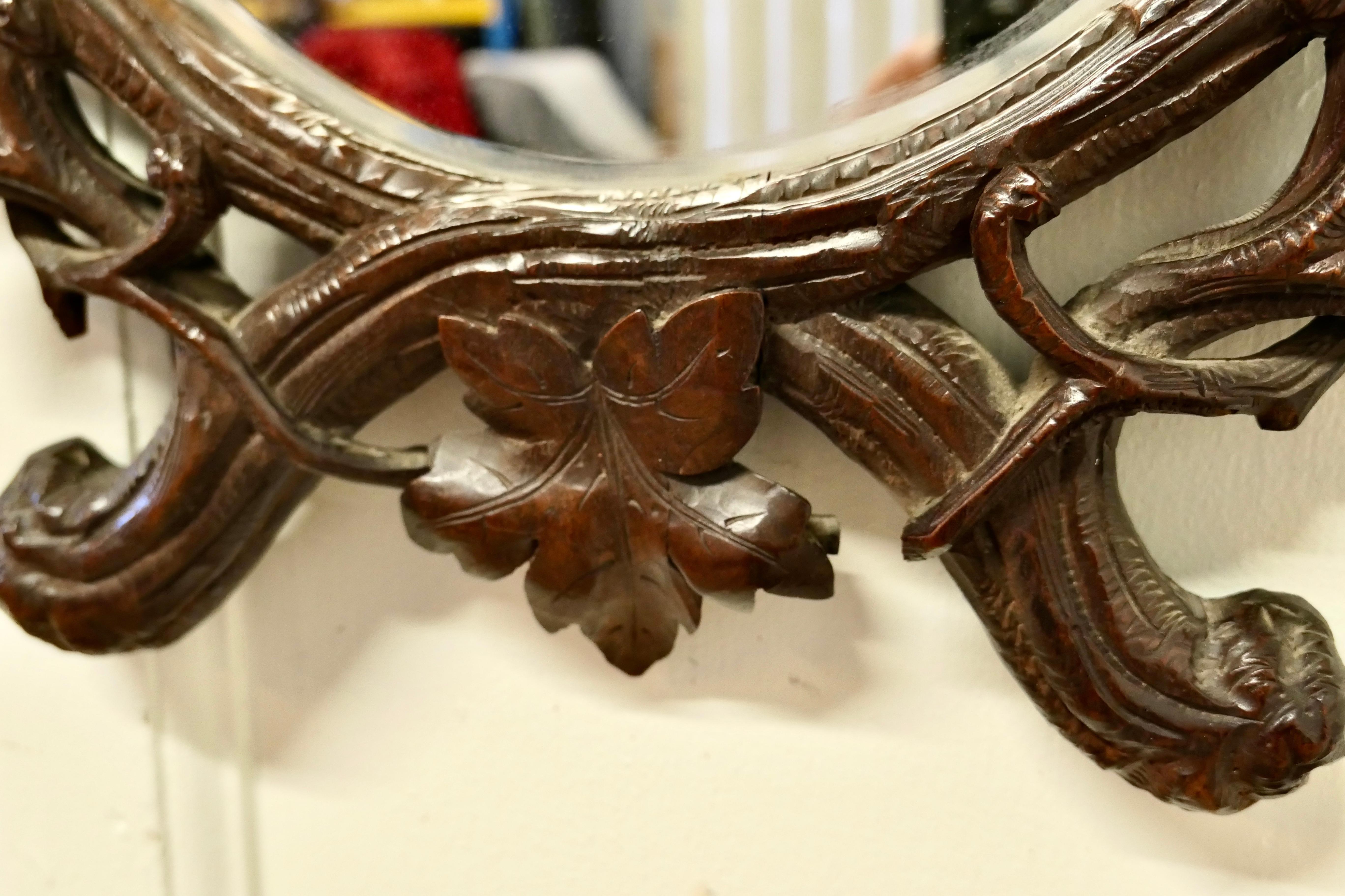 Black Forest Carved Oval Mirror For Sale 3