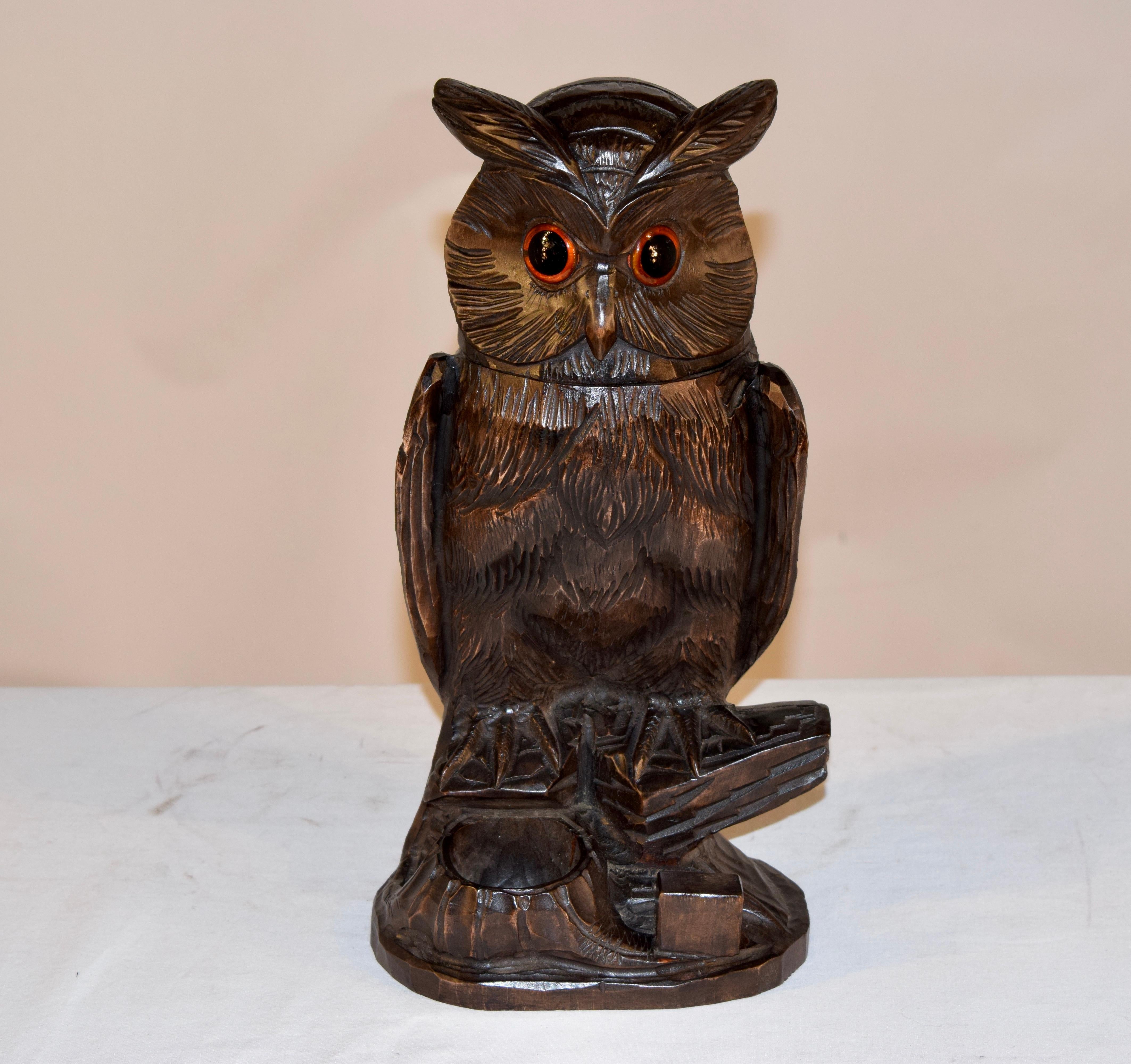 Fruitwood Black Forest Carved Owl Humidor, circa 1900
