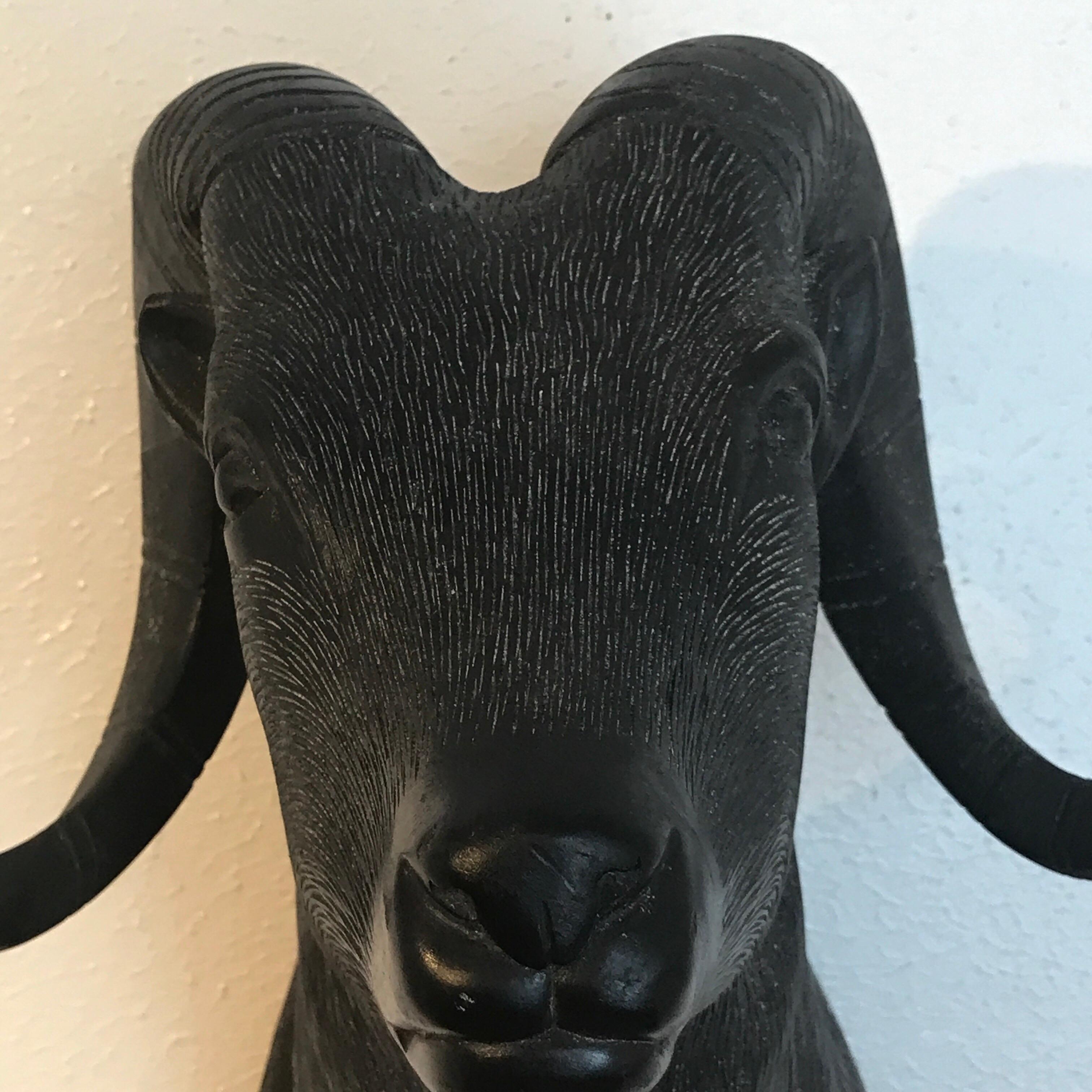 Black Forest Carved Shoulder Mount Ram In Good Condition In West Palm Beach, FL