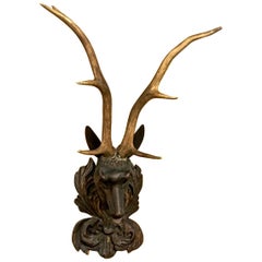 Black Forest Carved Stag Antler Mount