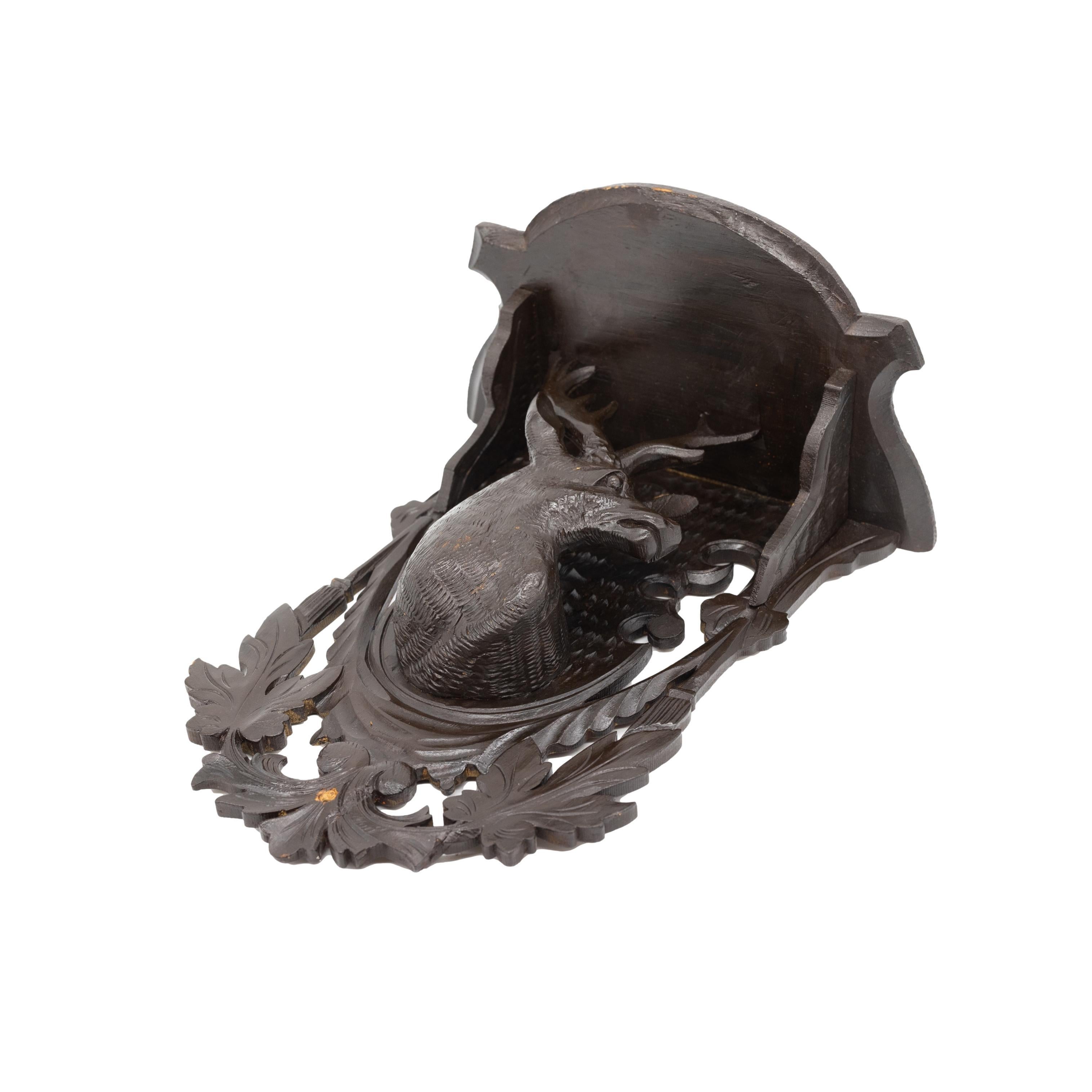 Late 19th Century Black Forest Carved Stag's Head Wall Shelf, Swiss, ca. 1880