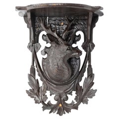 Black Forest Carved Stag's Head Wall Shelf, Swiss, ca. 1880