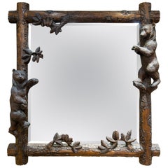 Used Black Forest Carved Swiss Entry Mirror with Climbing Bears