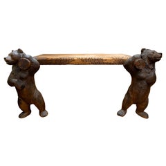 Black Forest Carved Swiss Entry Table with Bears