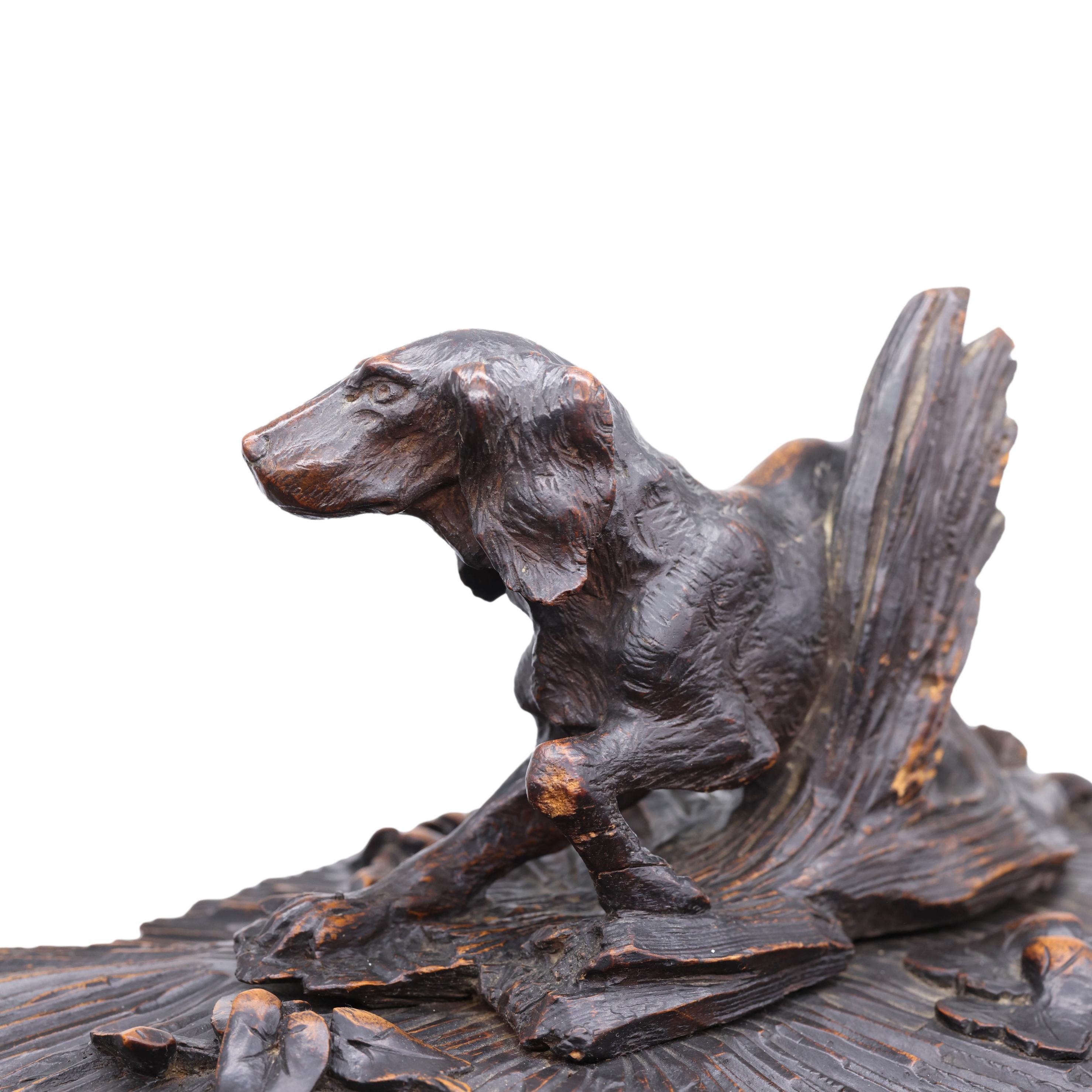 Black Forest Carved Tantalus Set with Sporting Dog, Solid Walnut, Swiss, c. 1885 4