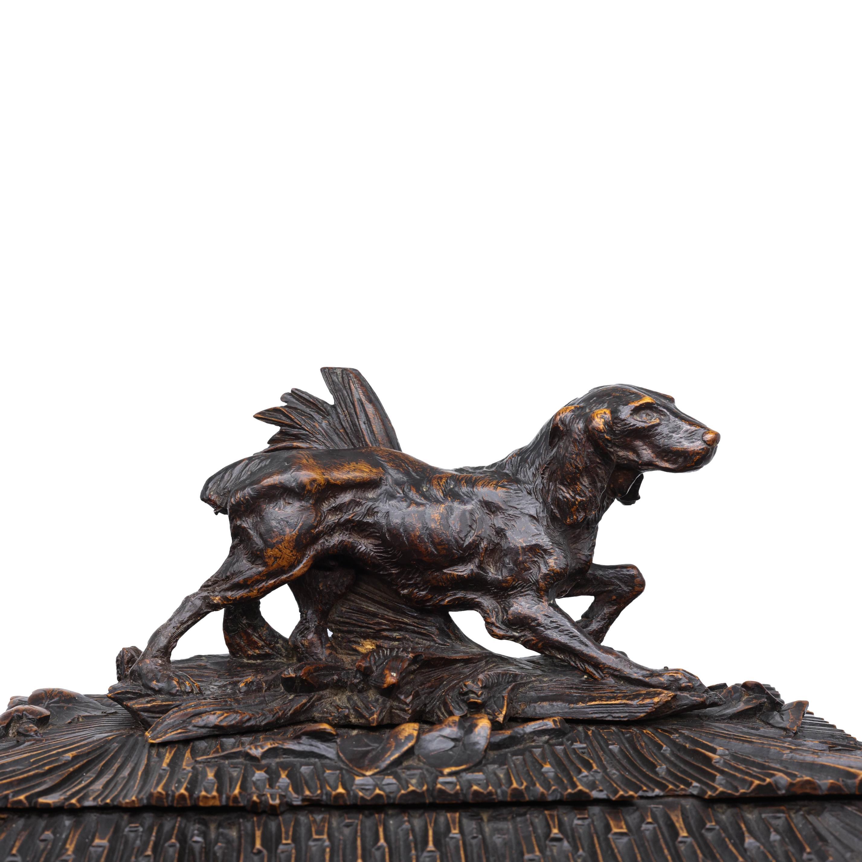 Black Forest Carved Tantalus Set with Sporting Dog, Solid Walnut, Swiss, c. 1885 2
