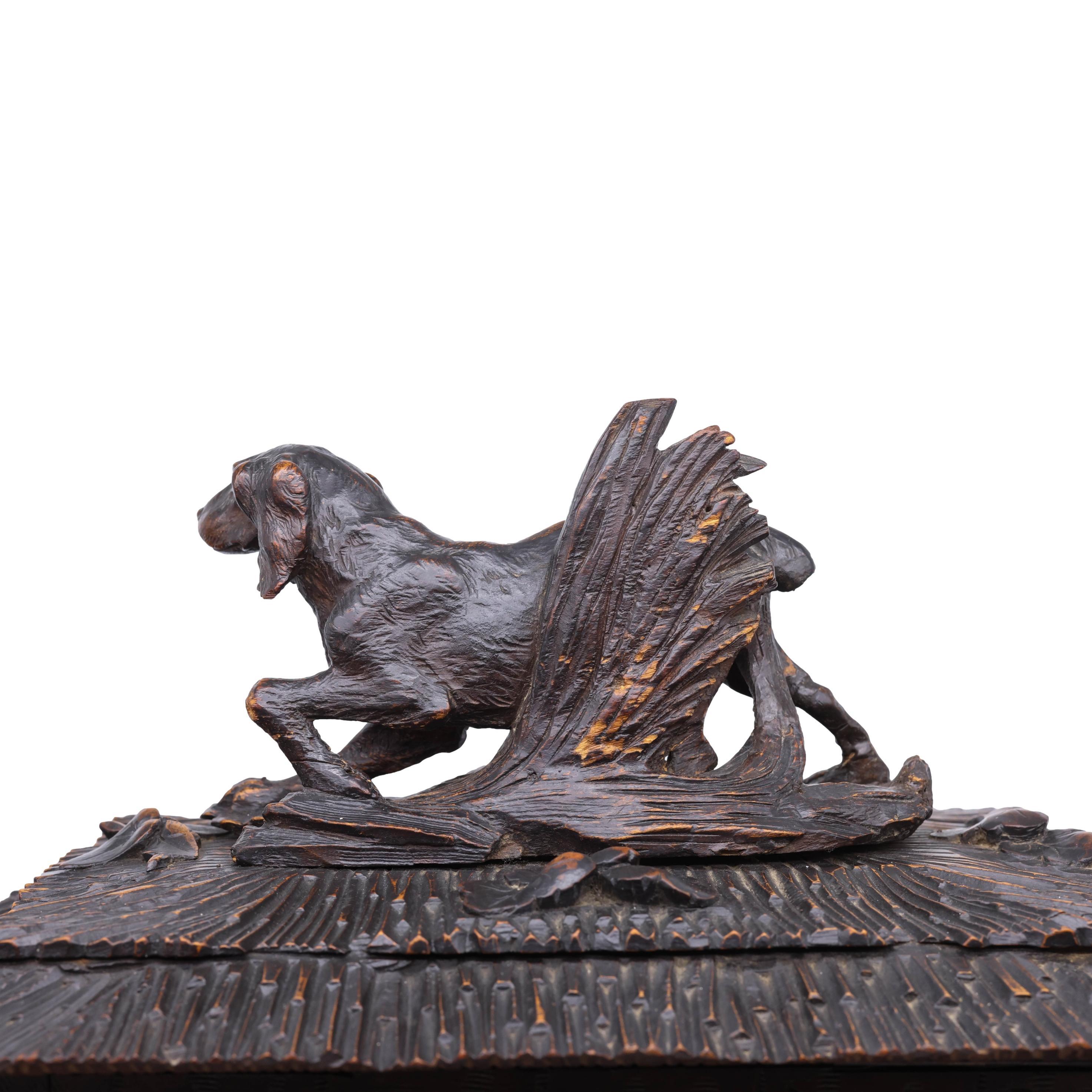 Black Forest Carved Tantalus Set with Sporting Dog, Solid Walnut, Swiss, c. 1885 3