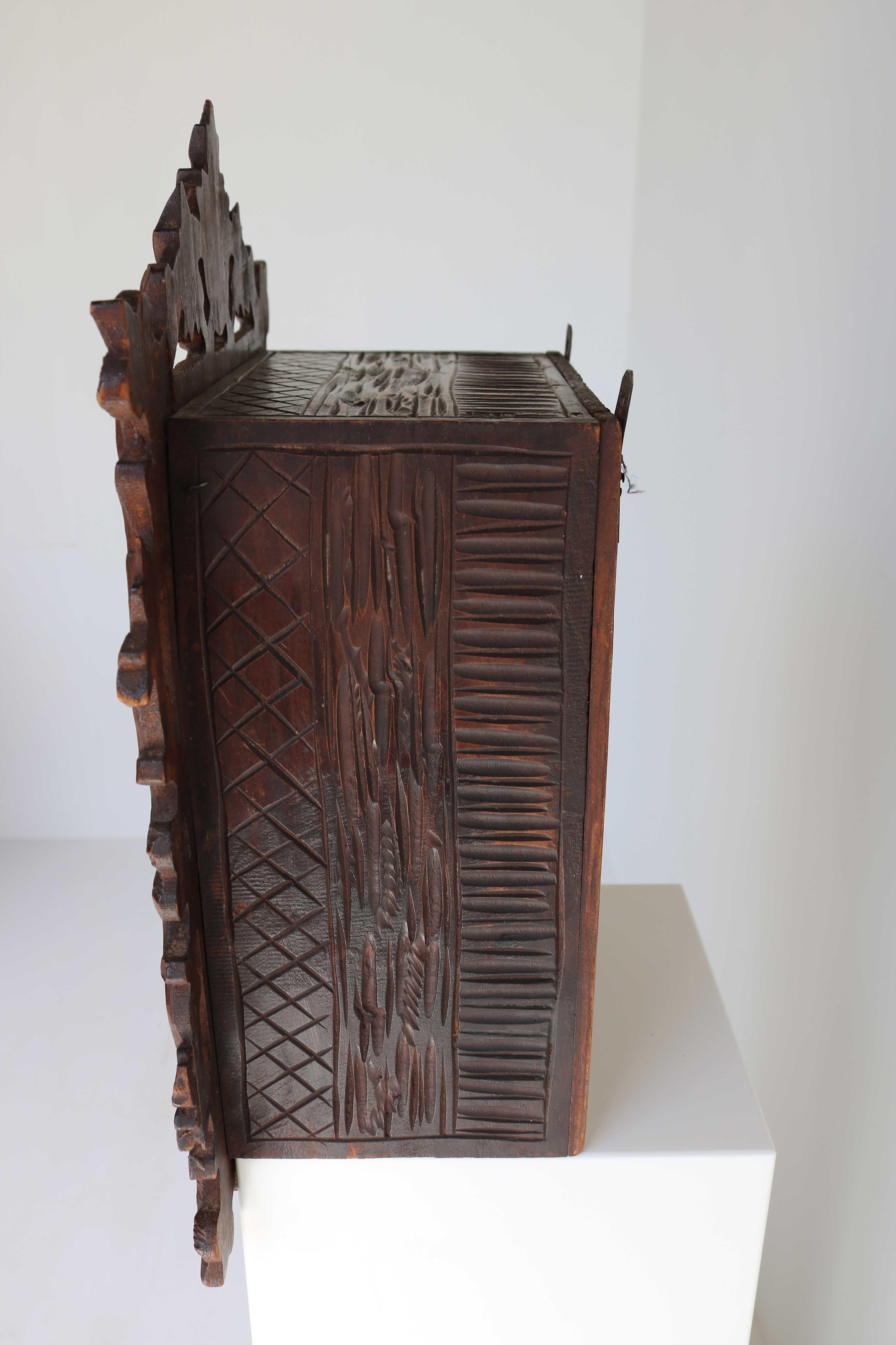 Black Forest Carved Wall Cabinet, Apothecary, Antique Swiss, 19th Century 4