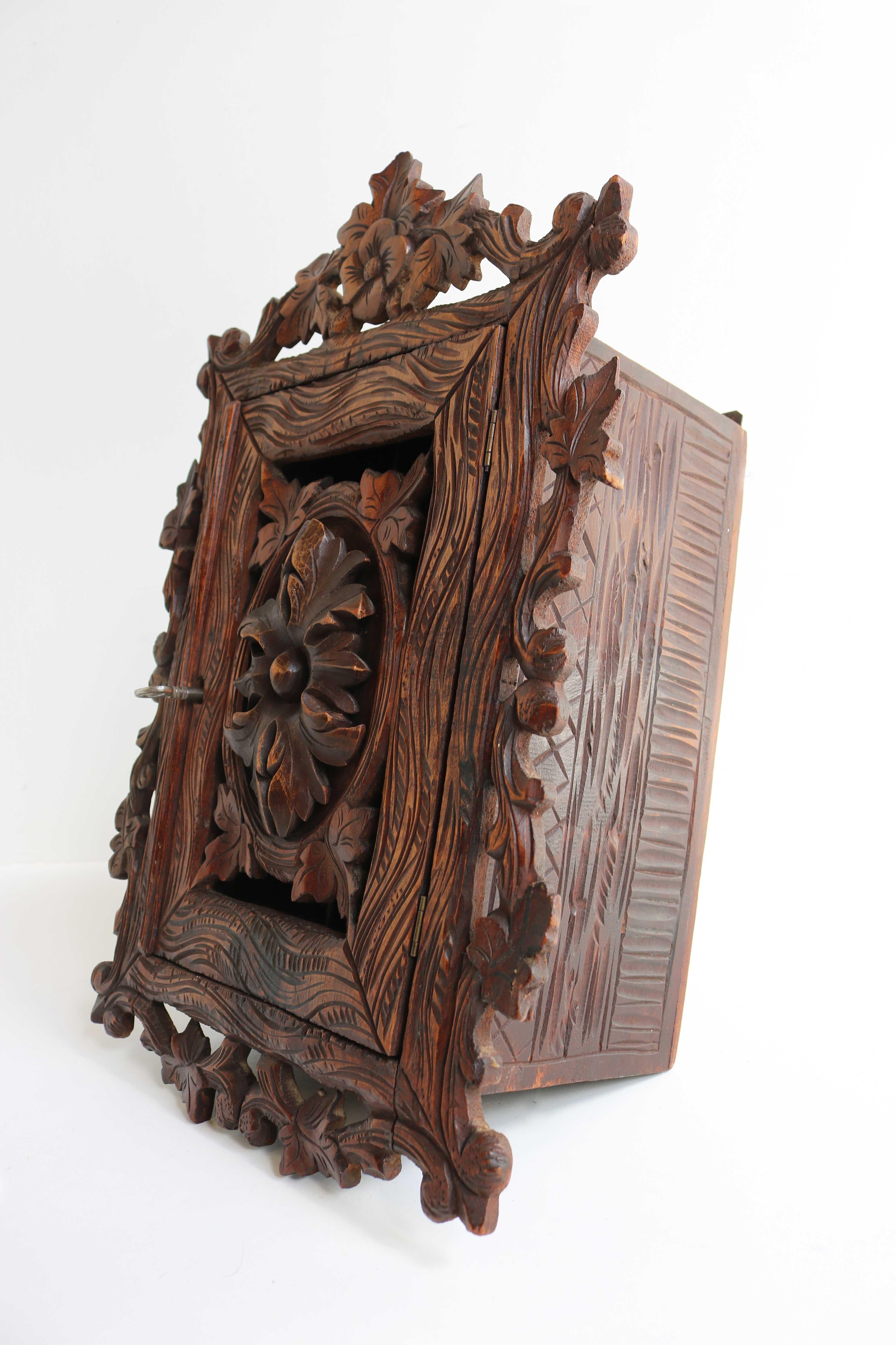 Black Forest Carved Wall Cabinet, Apothecary, Antique Swiss, 19th Century 5