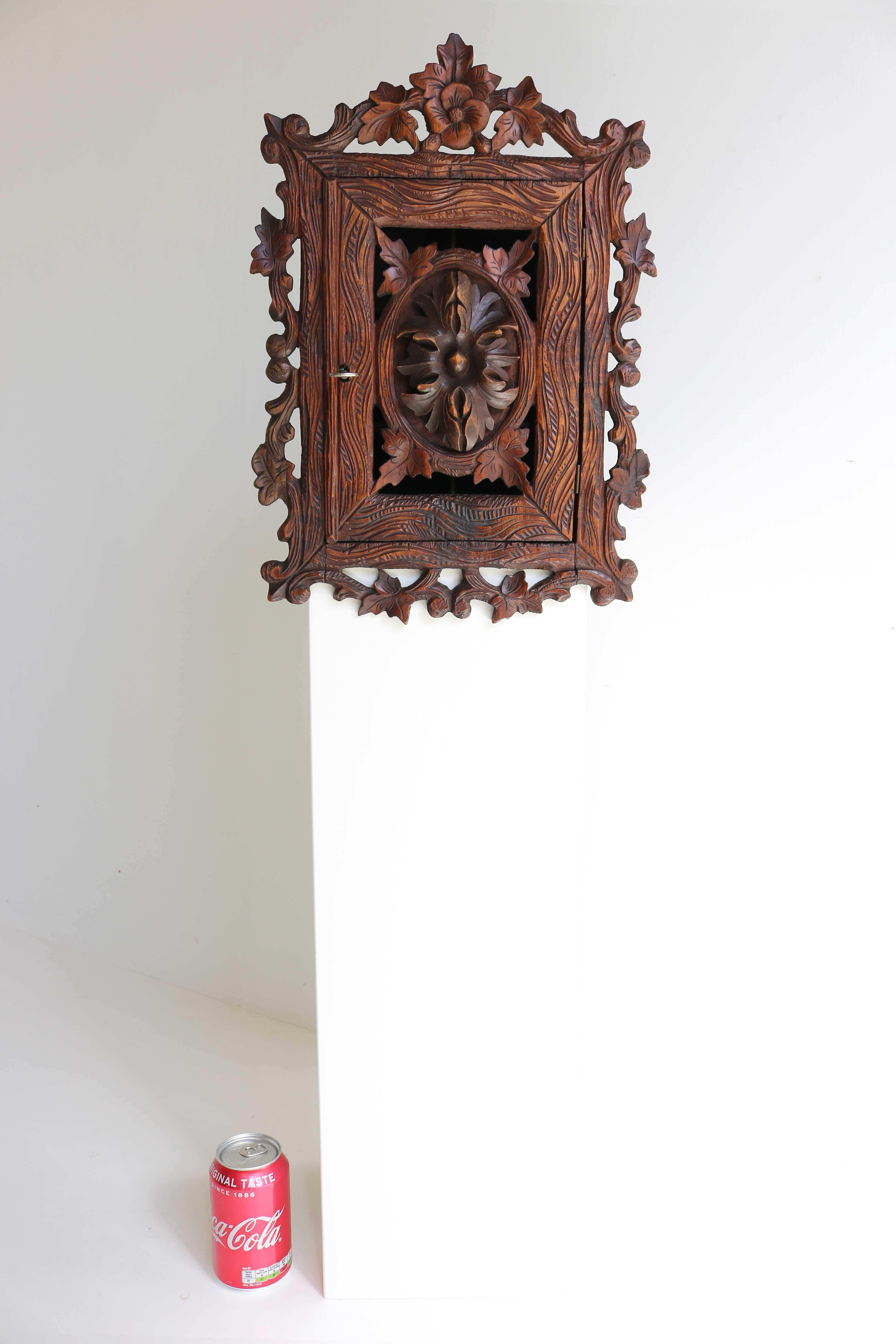 Black Forest Carved Wall Cabinet, Apothecary, Antique Swiss, 19th Century 11