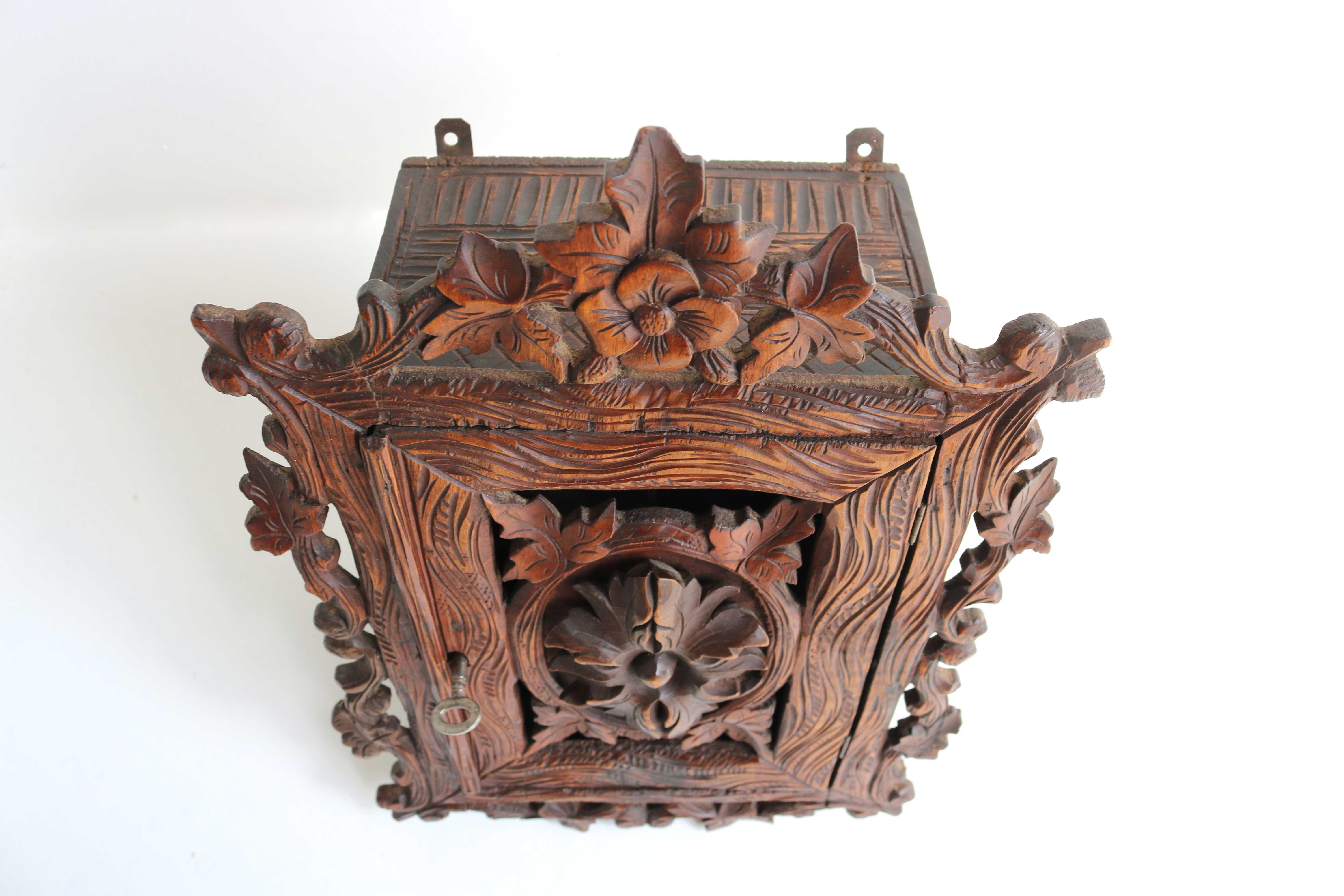 Black Forest Carved Wall Cabinet, Apothecary, Antique Swiss, 19th Century 1