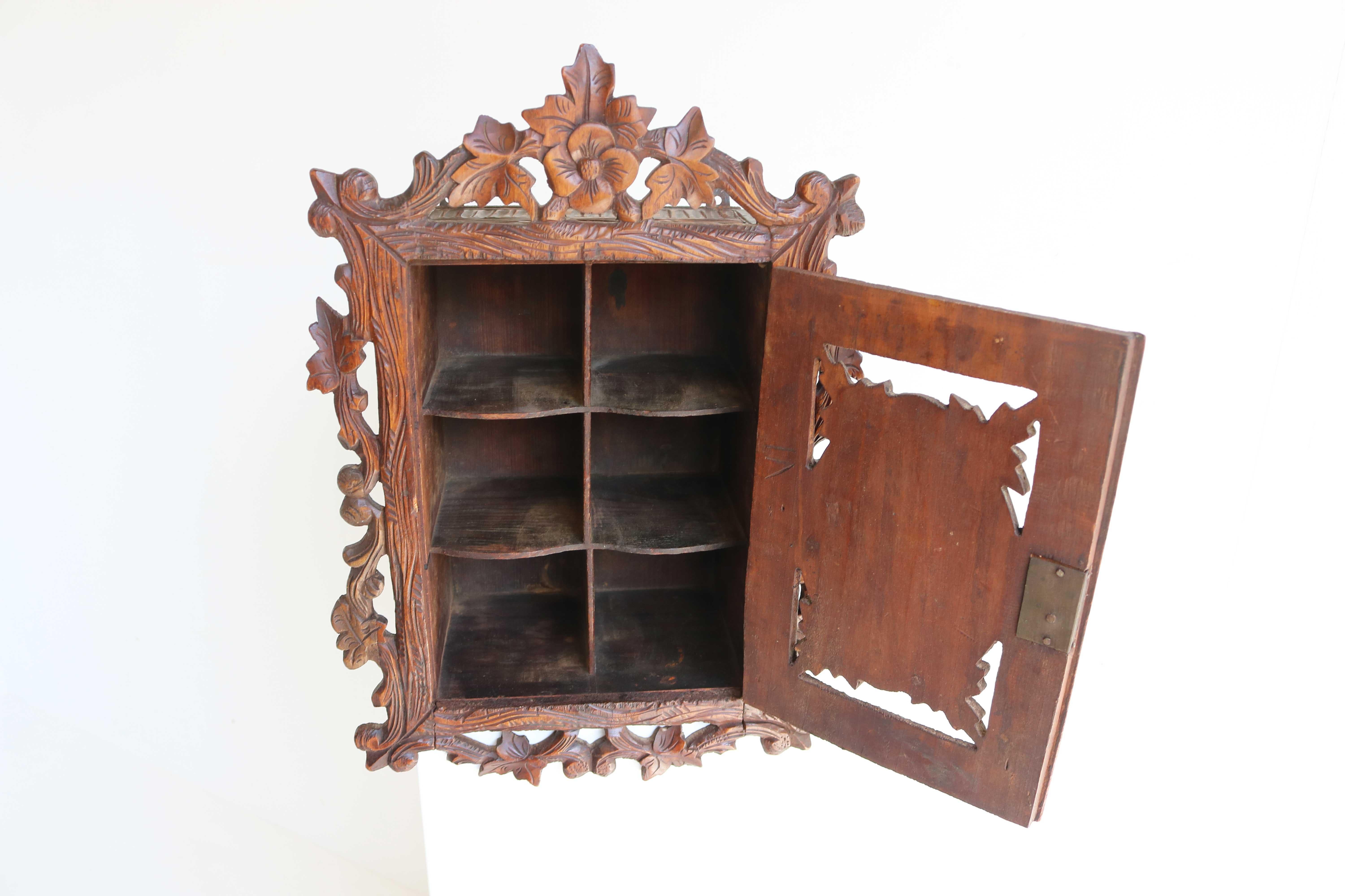 Black Forest Carved Wall Cabinet, Apothecary, Antique Swiss, 19th Century 2