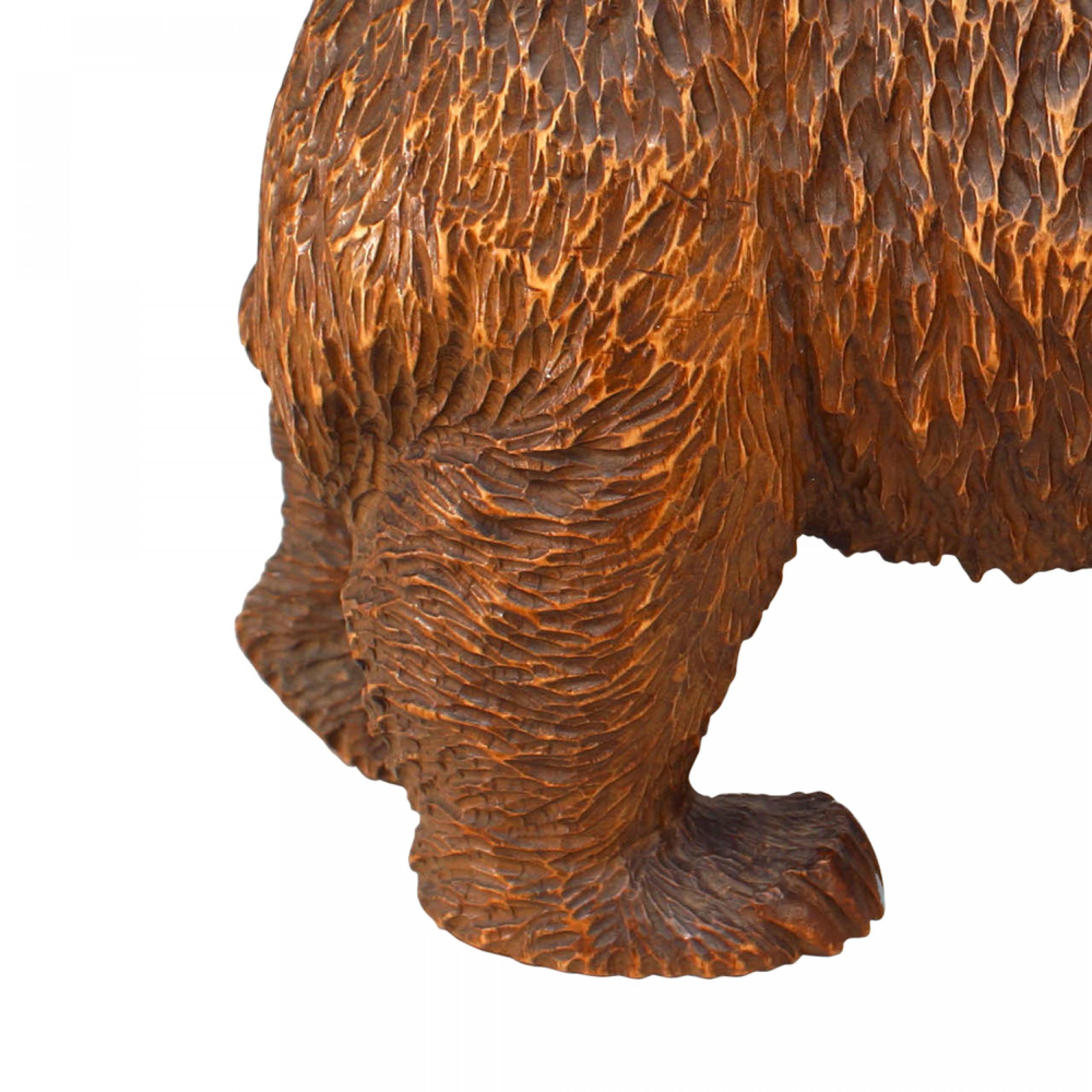 Rustic Black Forest Carved Walnut Bear For Sale