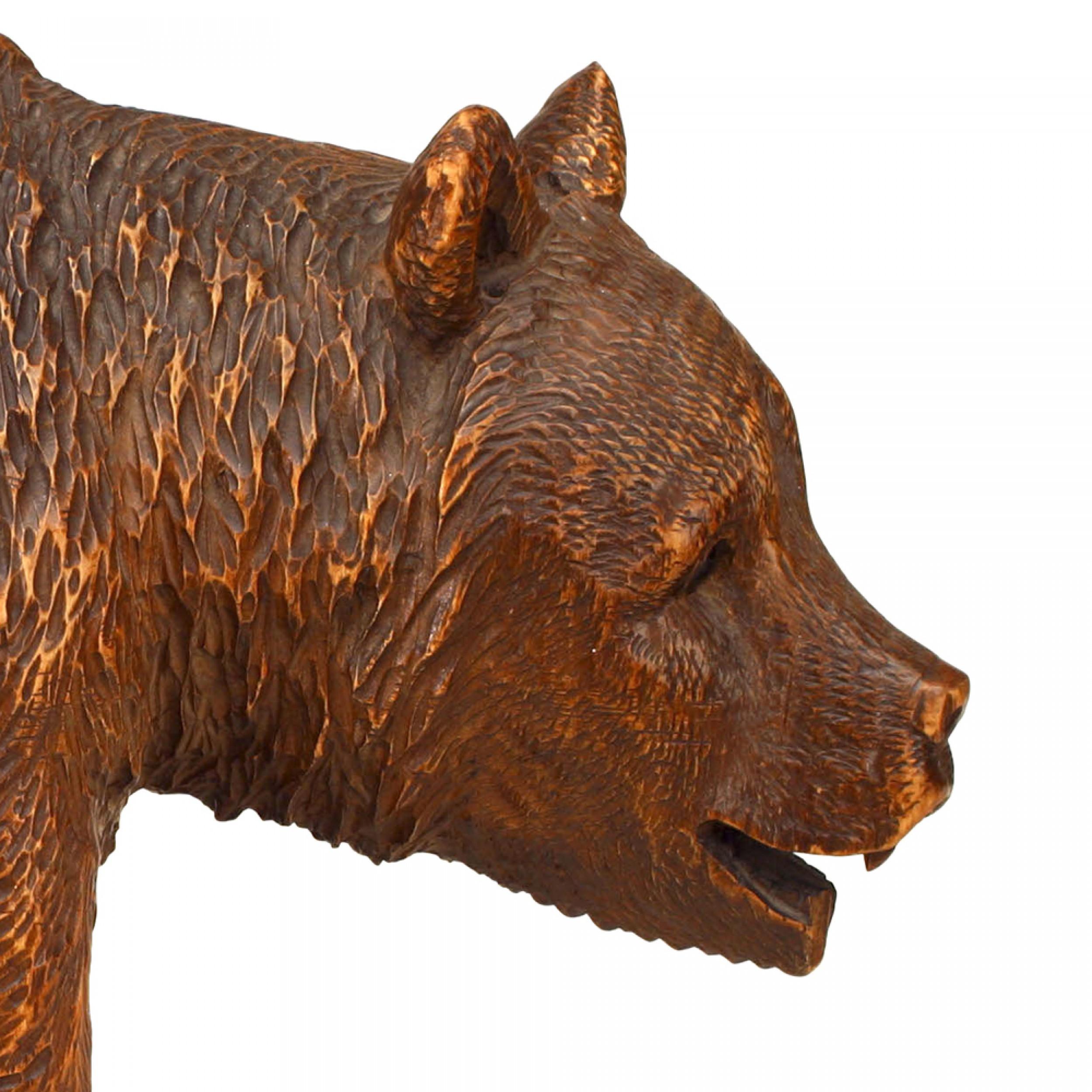 Hand-Carved Black Forest Carved Walnut Bear For Sale