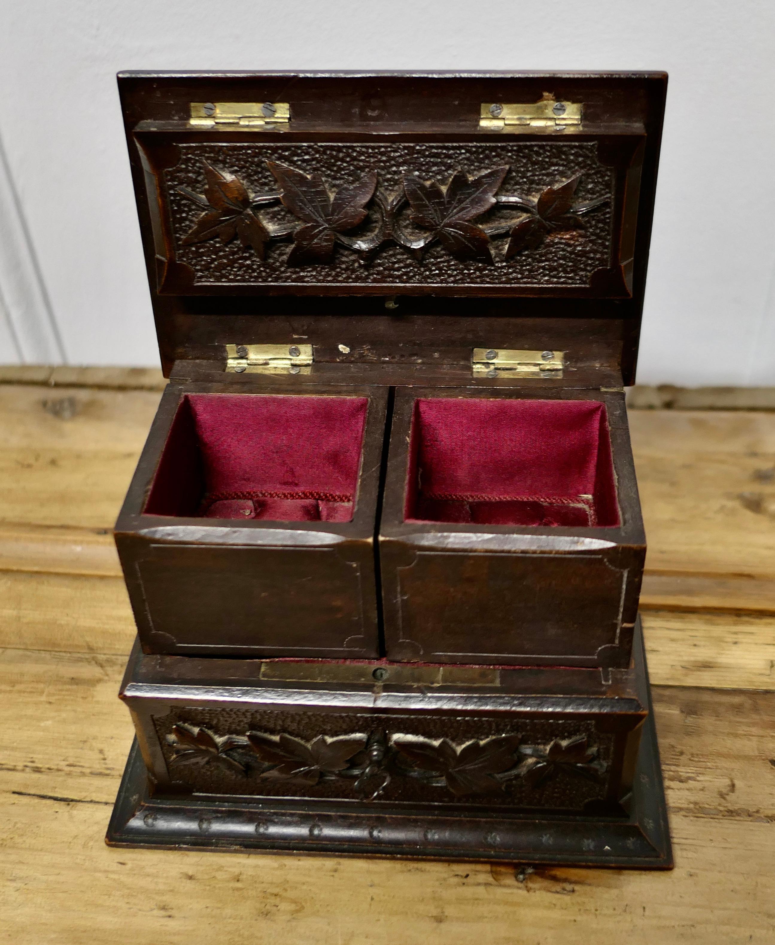 Late 19th Century Black Forest Carved Walnut Jewellery Box  For Sale