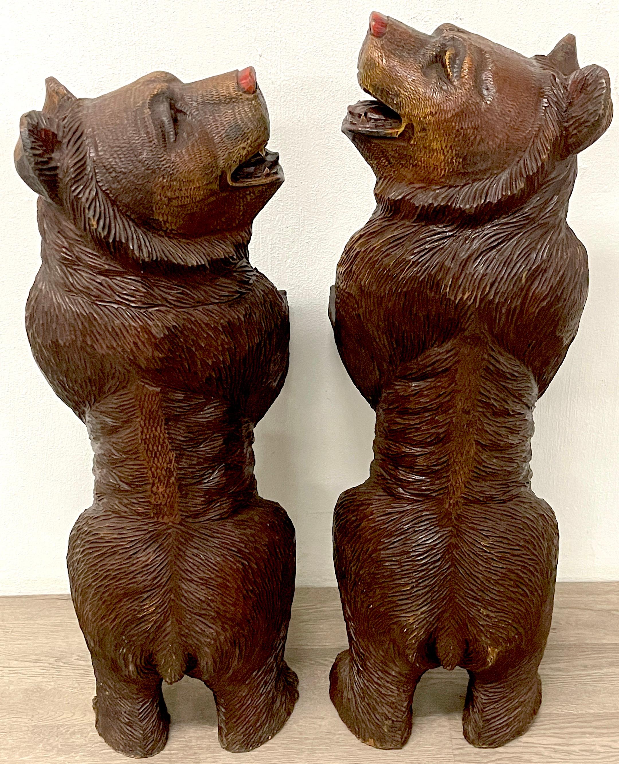 Black Forest Carved Walnut & Polychromed 'Three Bears' Bench For Sale 6