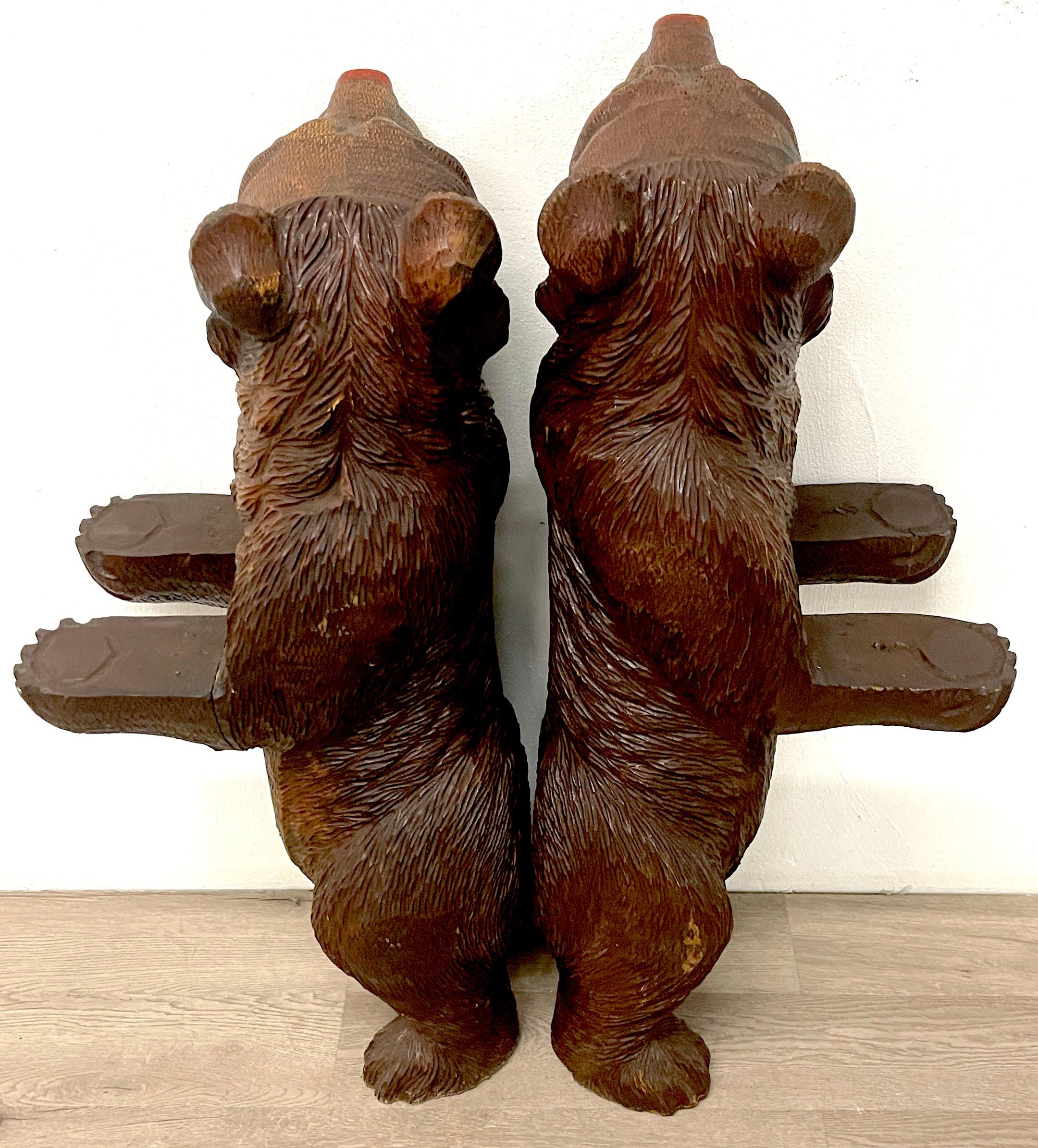 Black Forest Carved Walnut & Polychromed 'Three Bears' Bench For Sale 7