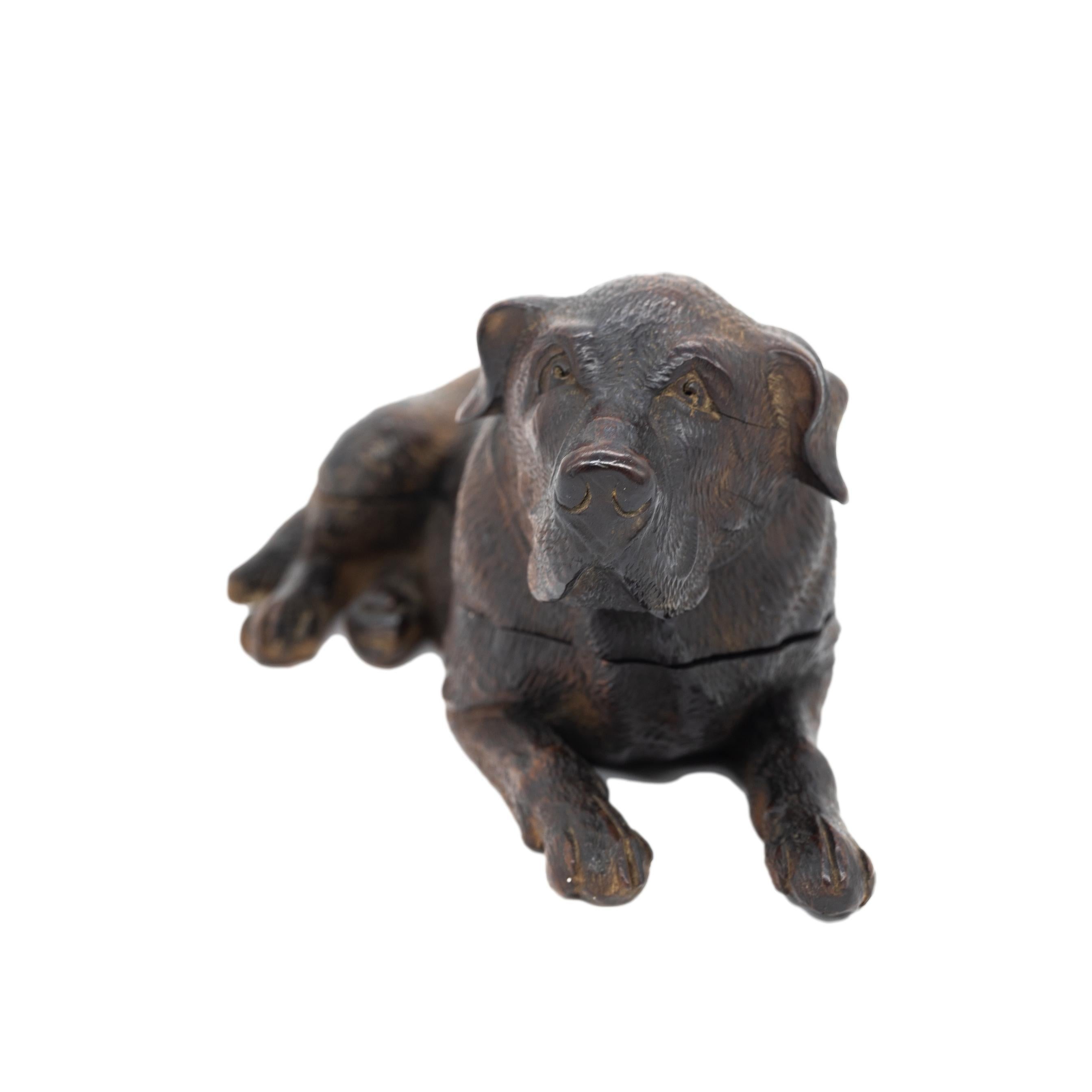 Late 19th Century Black Forest Carved Walnut Reclining Swiss Mountain Dog, Swiss, ca. 1880 For Sale