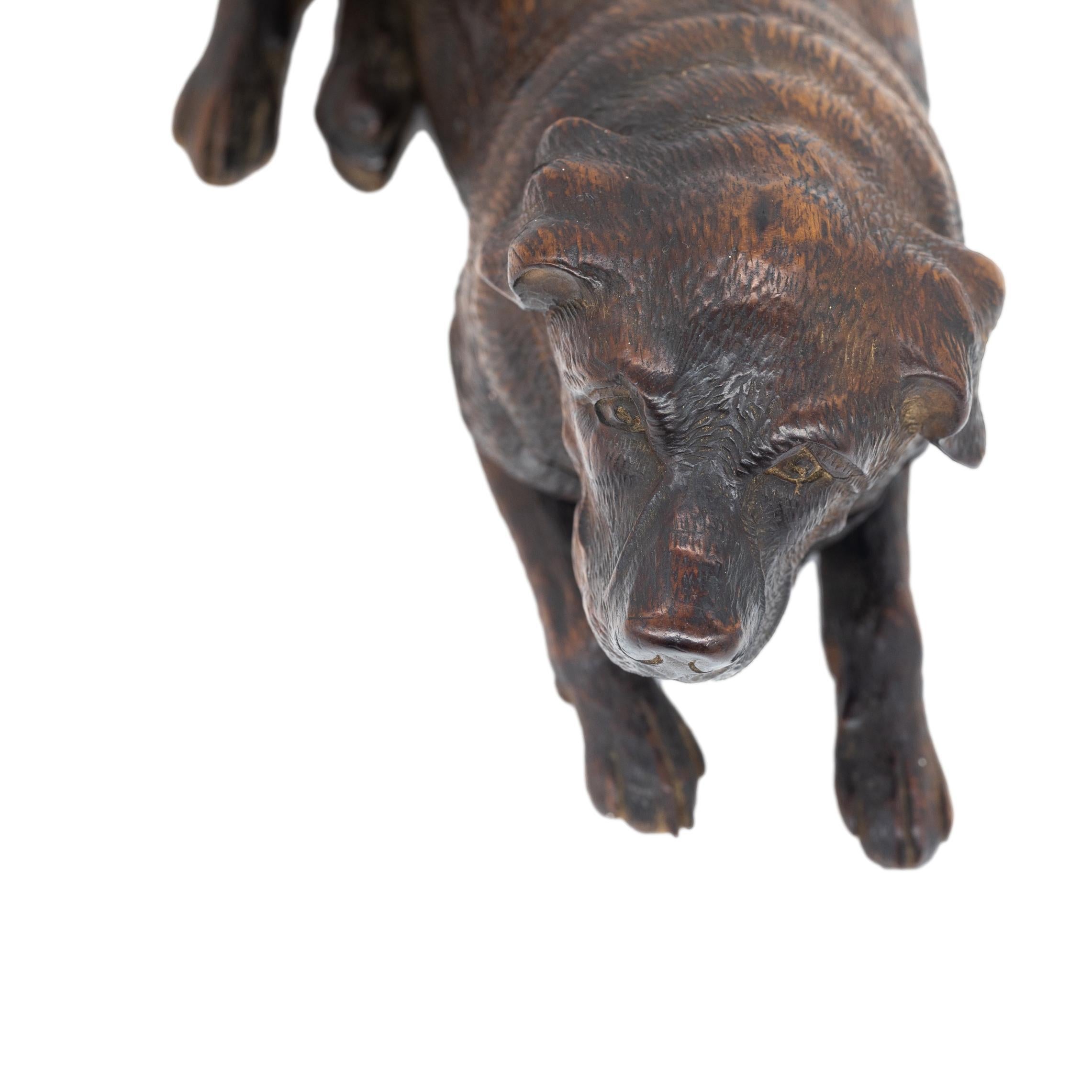 Black Forest Carved Walnut Reclining Swiss Mountain Dog, Swiss, ca. 1880 For Sale 1