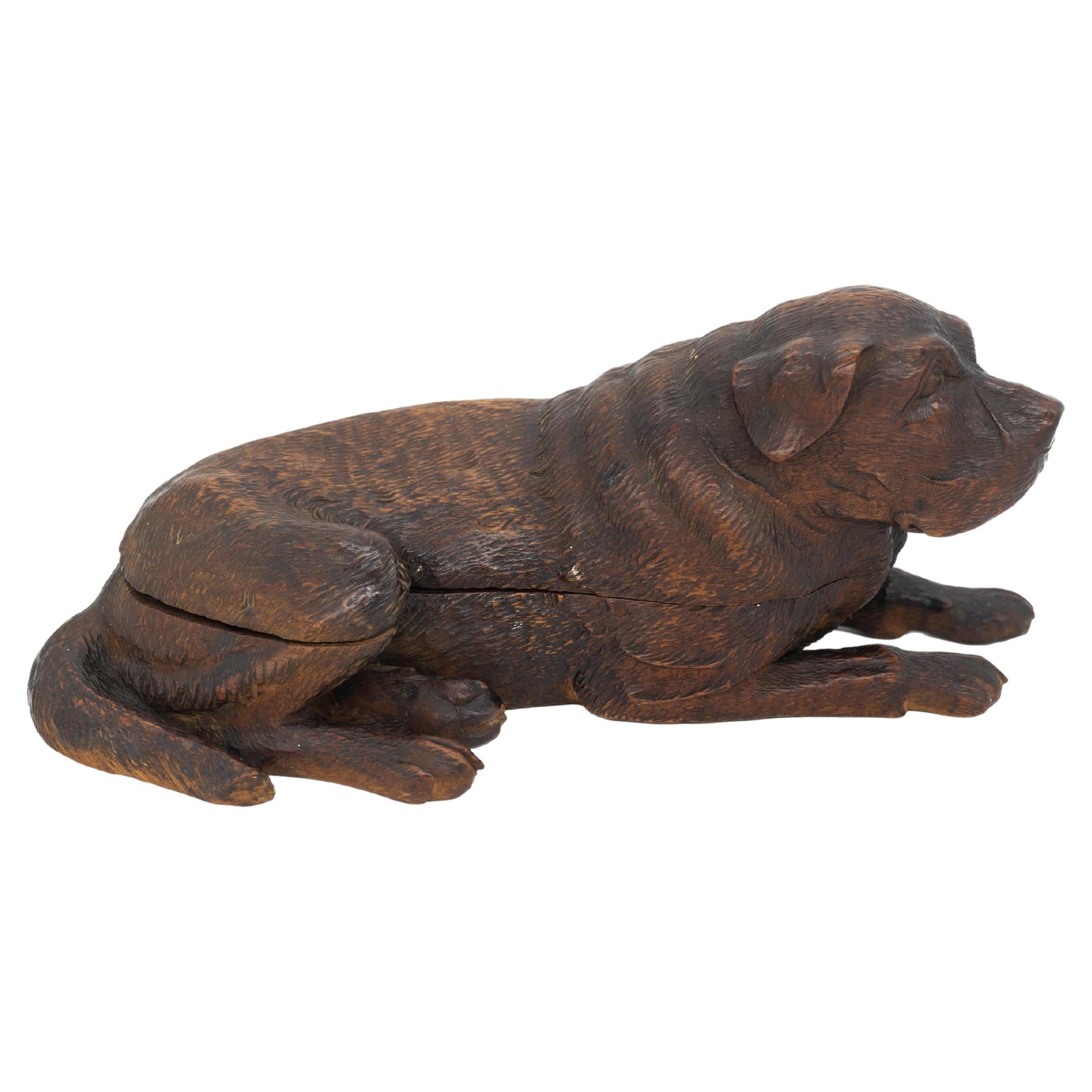 Black Forest Carved Walnut Reclining Swiss Mountain Dog, Swiss, ca. 1880 For Sale