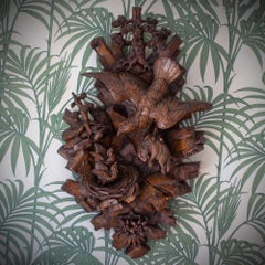 Black Forest Carved Walnut Wall Plaque, Eagle with Prey