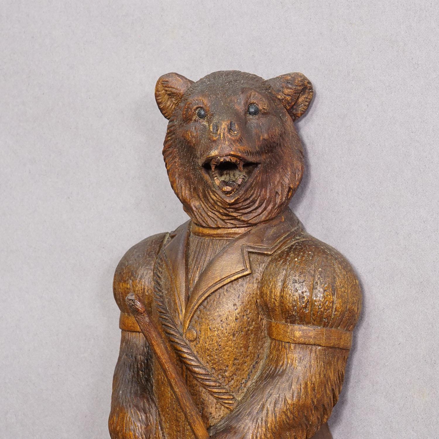 Black Forest Carved Whip Holder with Bear ca. 1900s Suizo en venta
