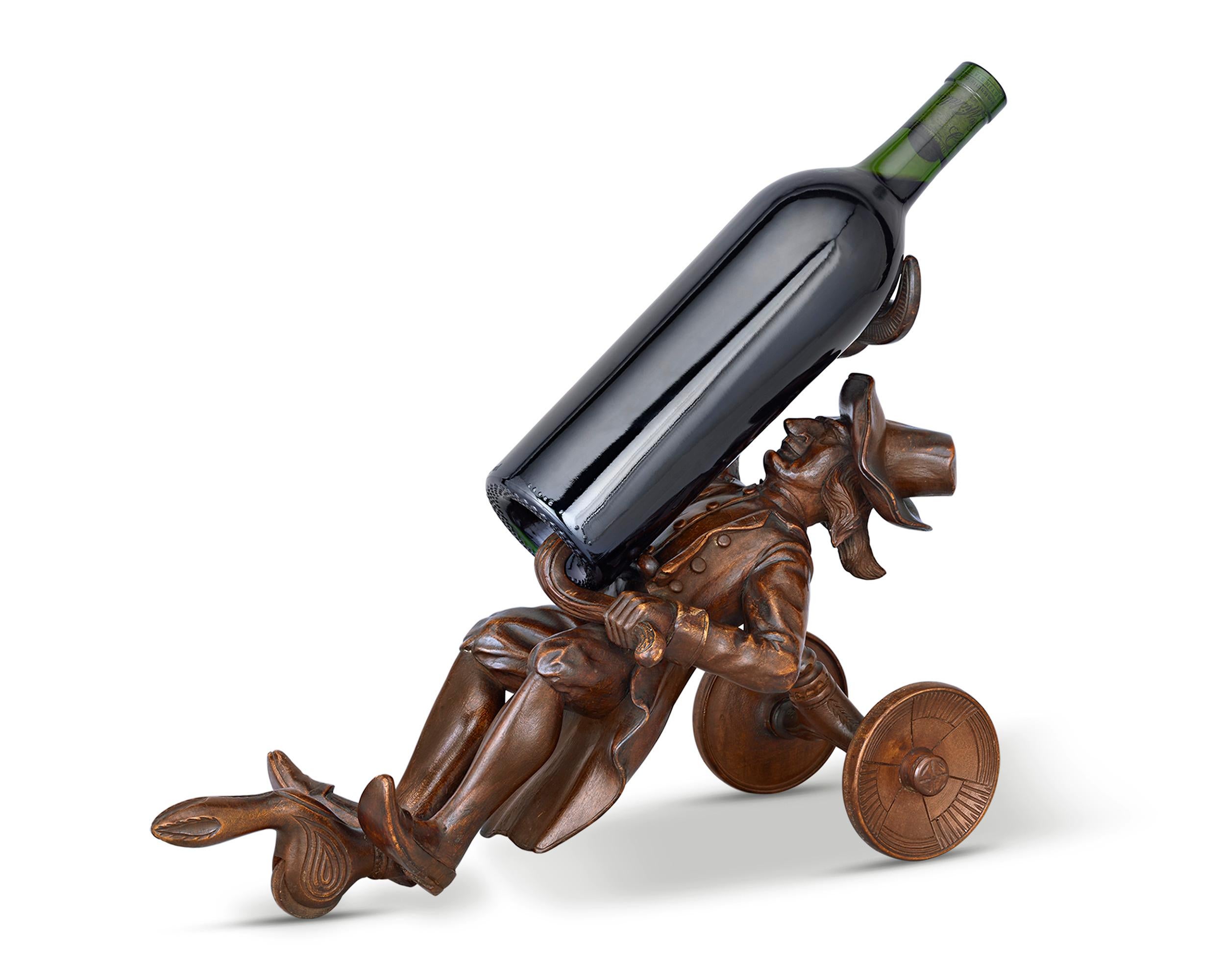 Black Forest Carved Wine Bottle Holder In Excellent Condition For Sale In New Orleans, LA