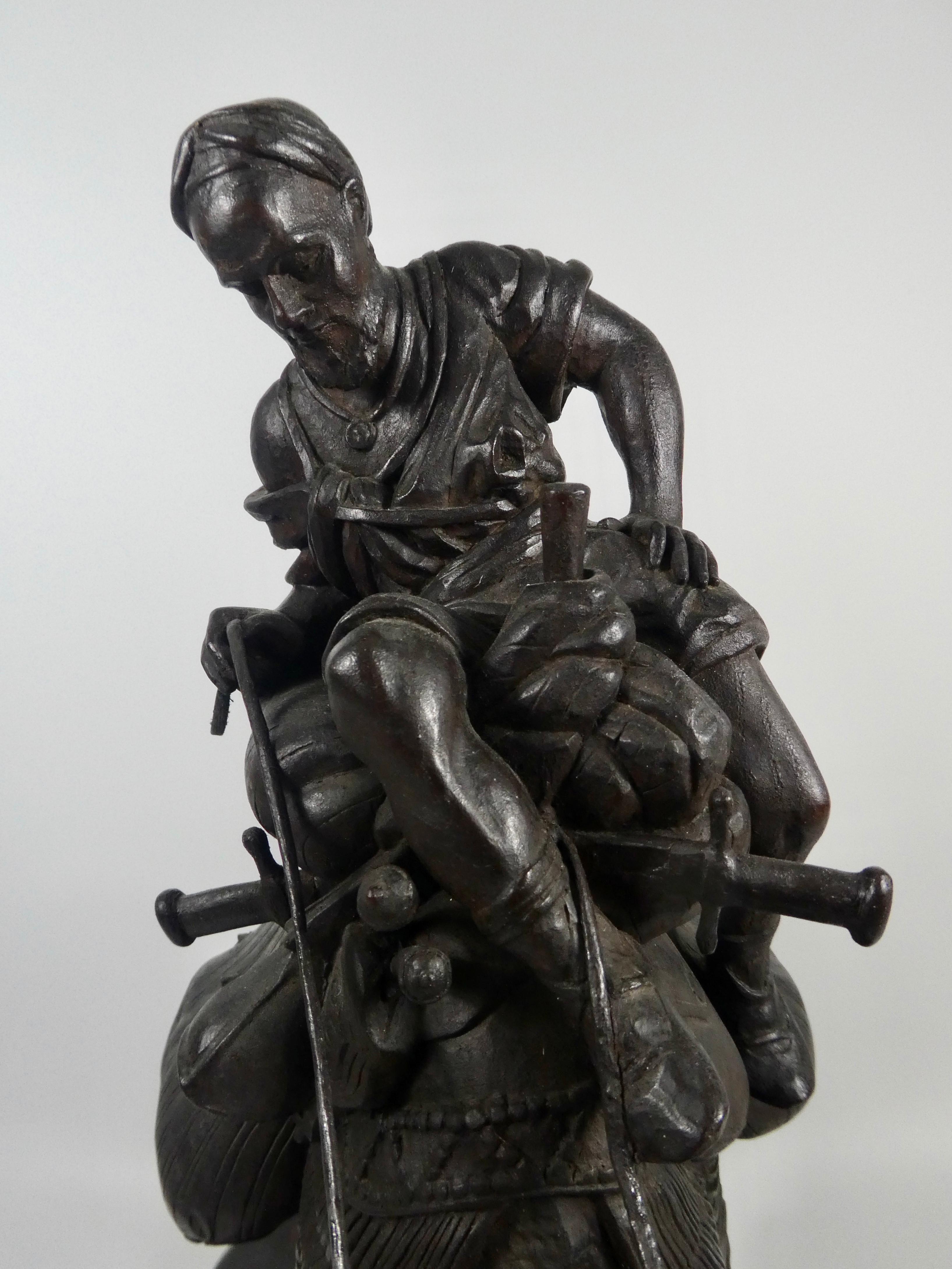 Hand-Carved Black Forest Carved Wood Arab Riding a Camel, circa 1880
