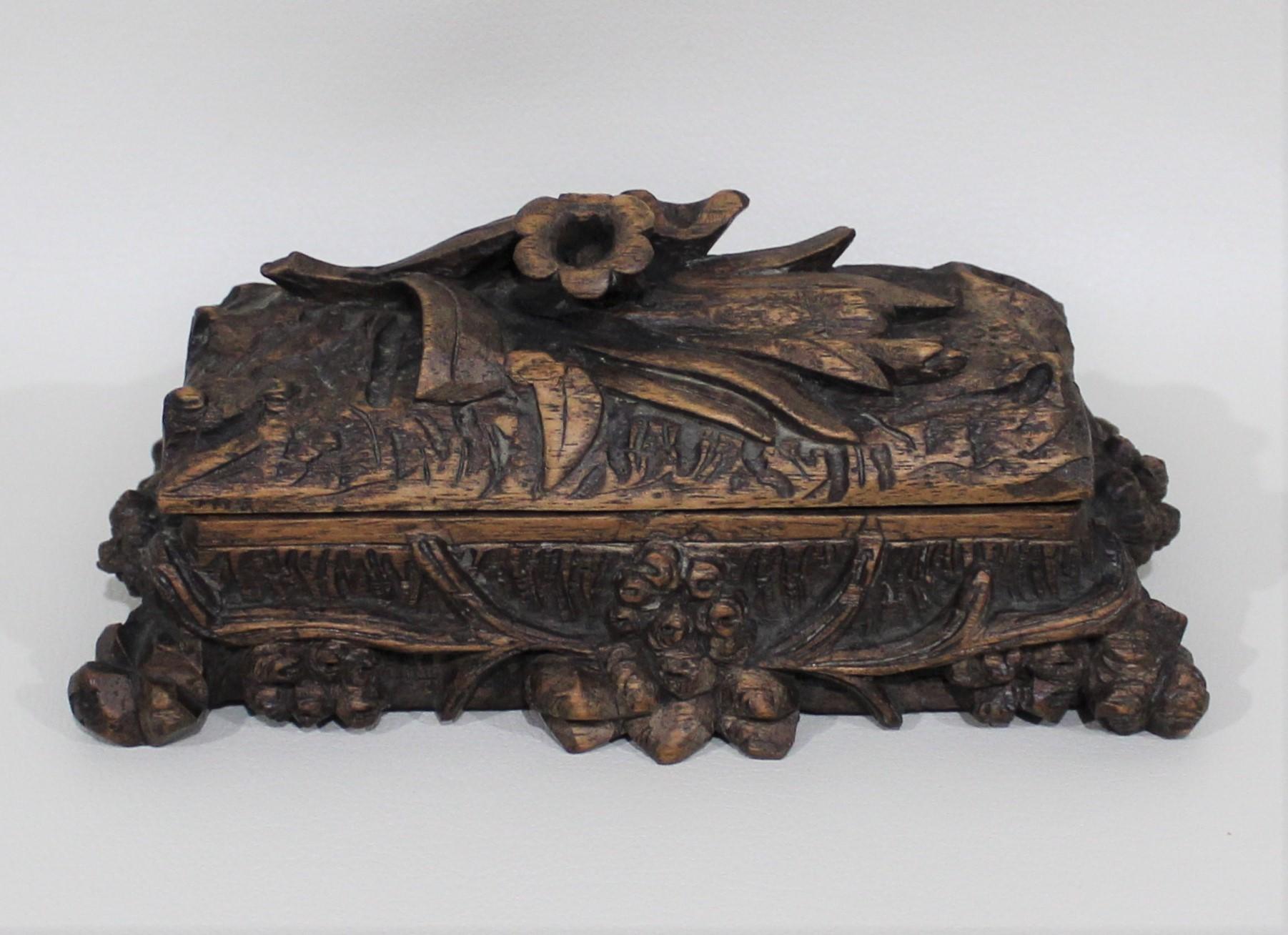 19th Century Black Forest Carved Wood Box