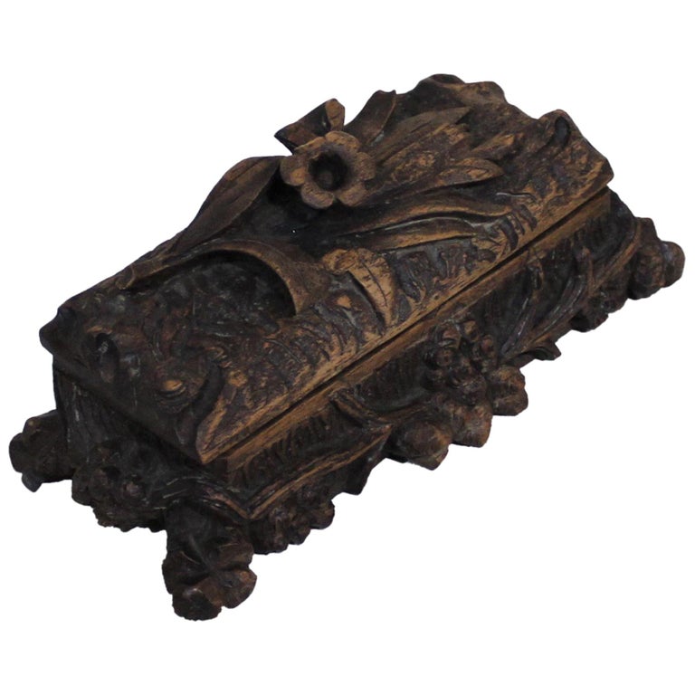 Black Forest Carved Wood Box For Sale at 1stdibs