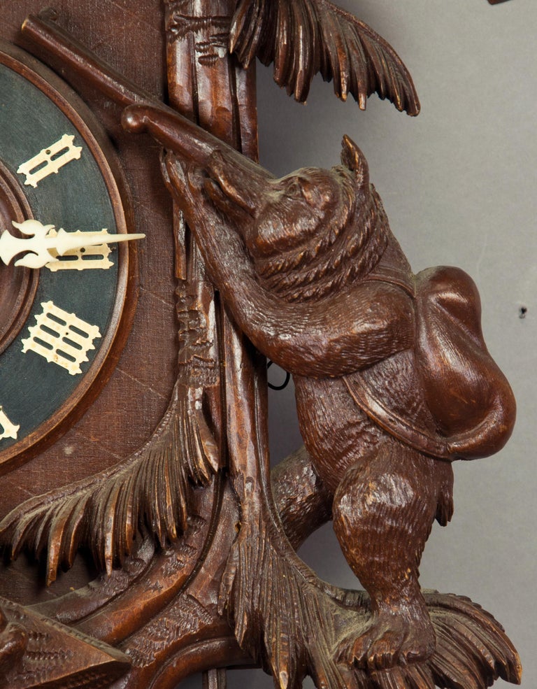 Black Forest Carved Wood Cuckoo Clock with Bears For Sale at 1stdibs