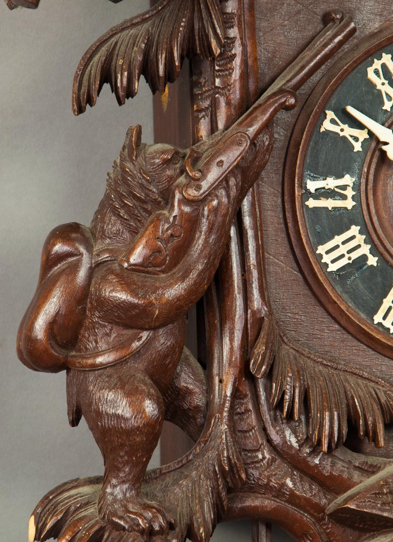 Black Forest Carved Wood Cuckoo Clock with Bears For Sale at 1stdibs