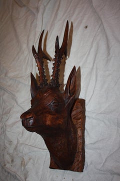 Black Forest Carved Wood Deer Head