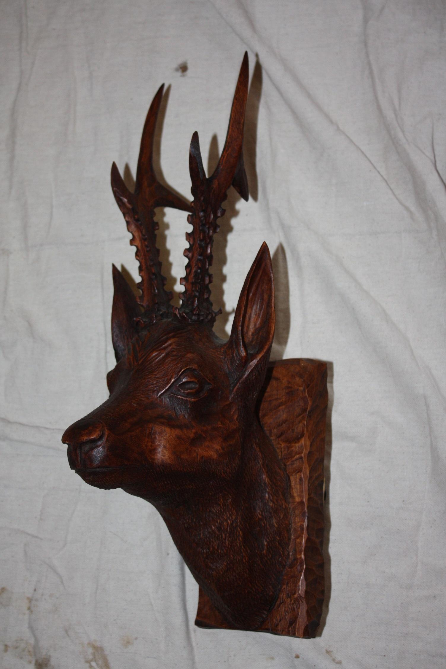 Black Forest Carved Wood Deer Head In Good Condition In Fairhope, AL