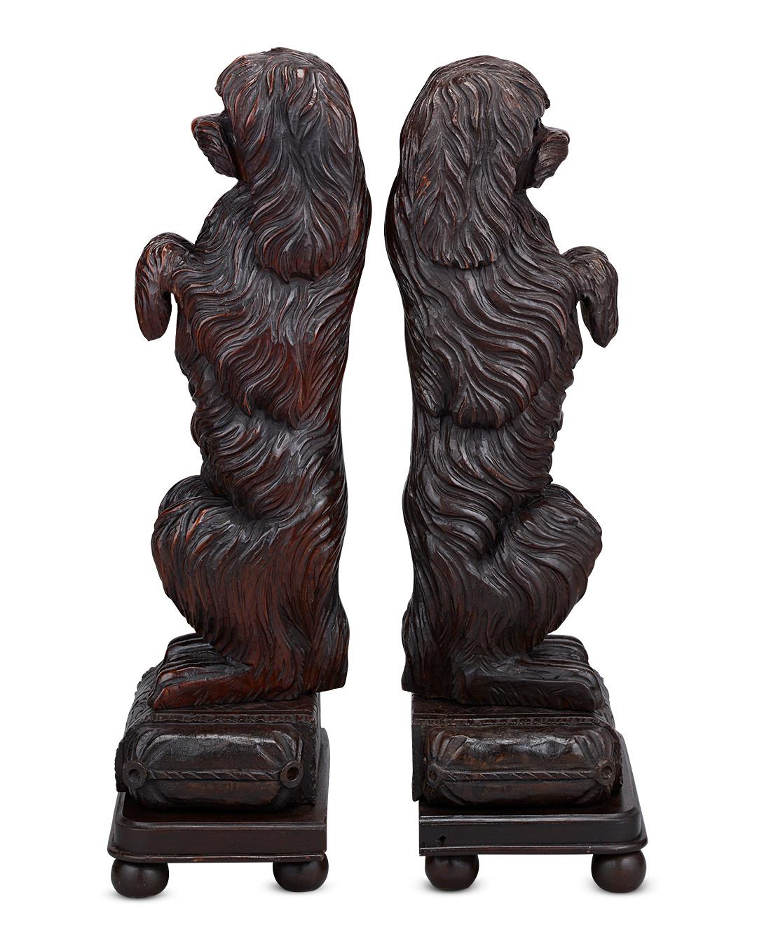 Black Forest Carved Wood Dog Door Porters In Excellent Condition In New Orleans, LA