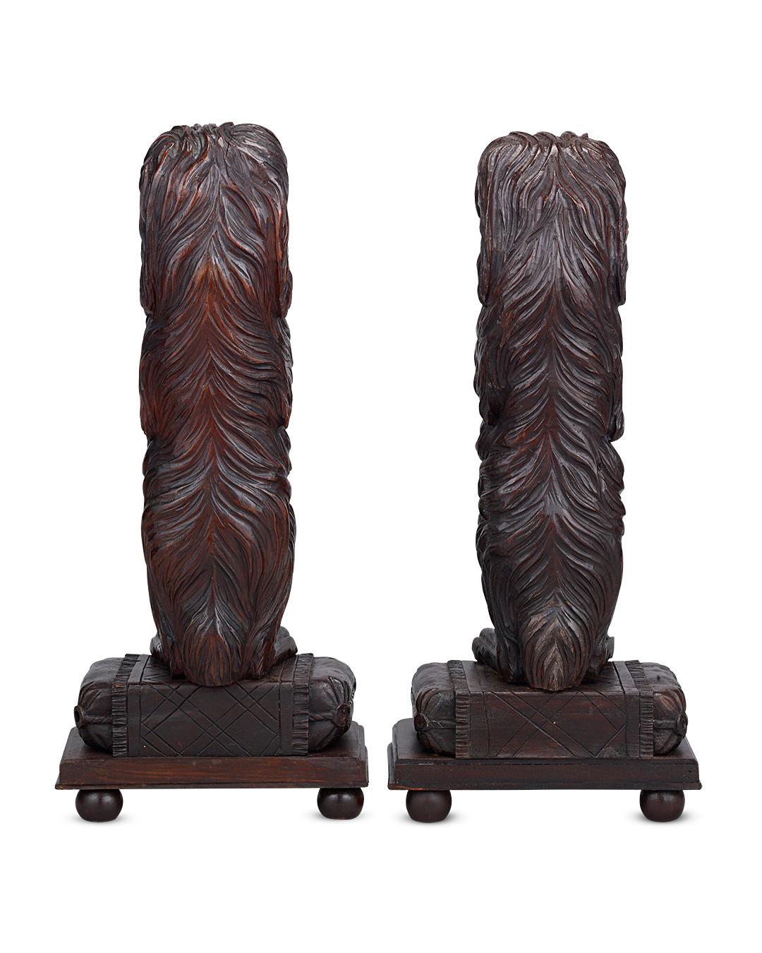 20th Century Black Forest Carved Wood Dog Door Porters